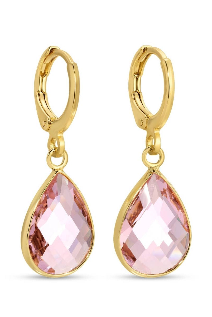 Shop Crystal Teardrop Huggie Earrings | 4 Colors-Pink at Ruby Joy Boutique, a Women's Clothing Store in Pickerington, Ohio