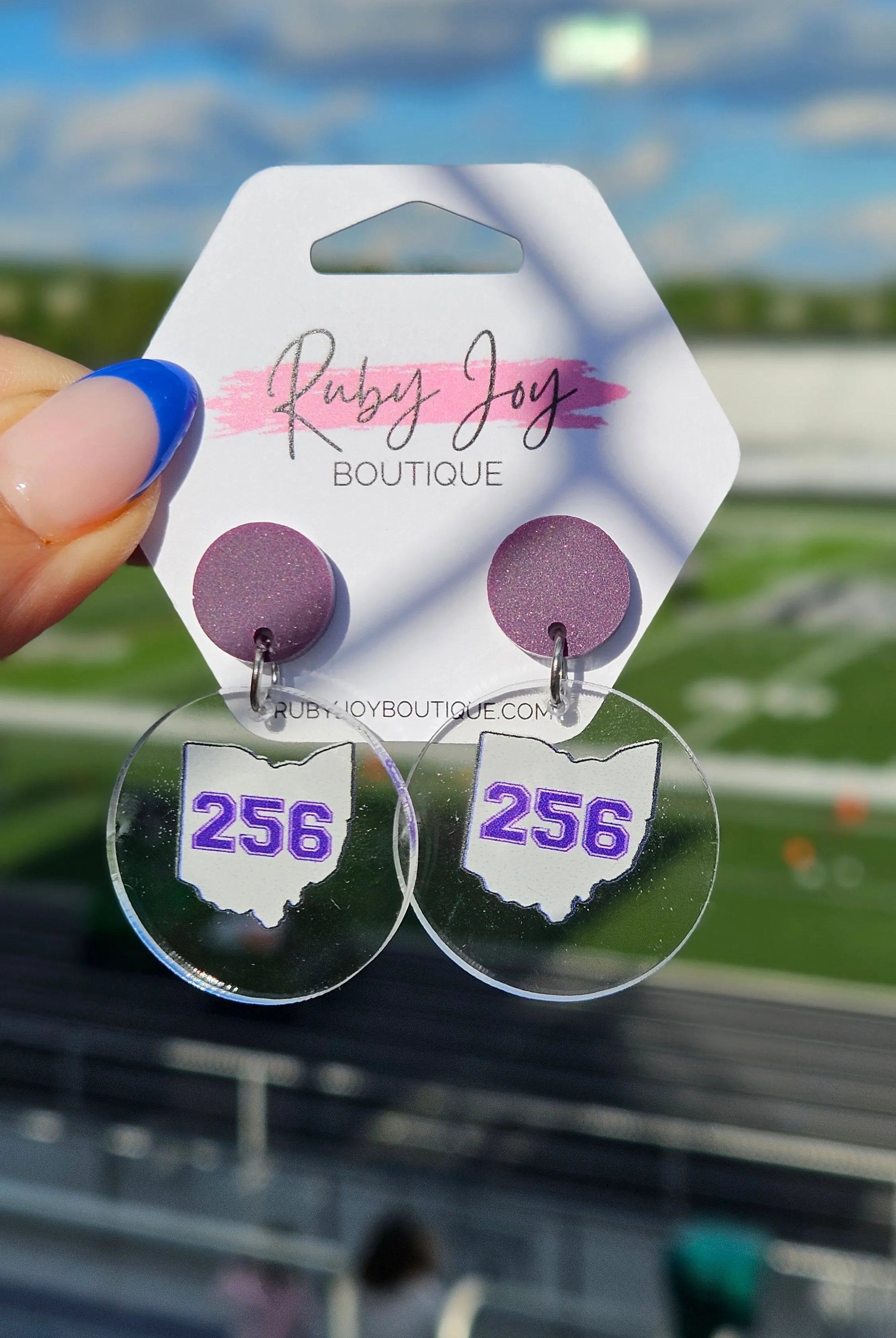 Shop 256 Clear Logo Game Day Earrings- at Ruby Joy Boutique, a Women's Clothing Store in Pickerington, Ohio