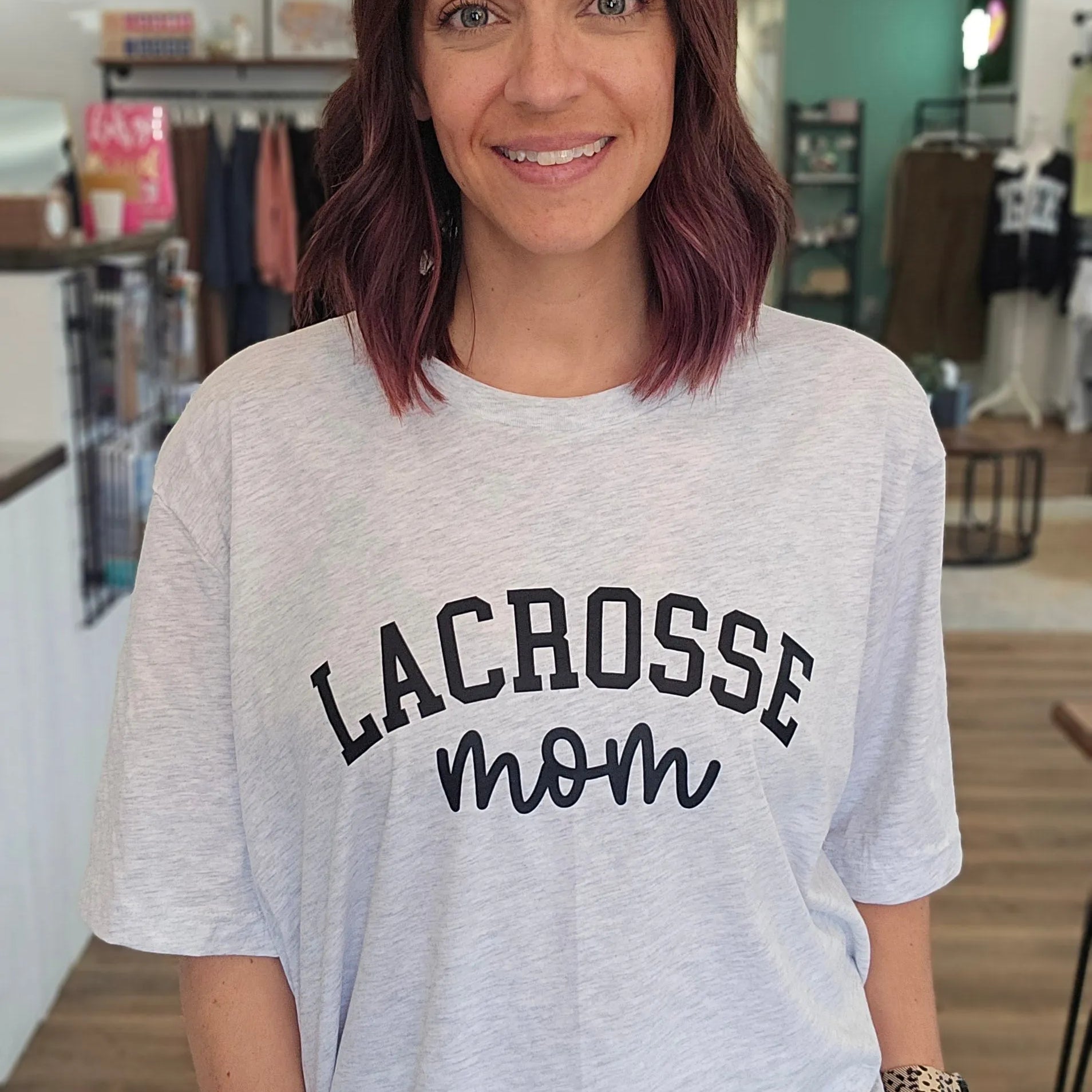 Shop 256 Lacrosse Custom Text Graphic Tee-Tee at Ruby Joy Boutique, a Women's Clothing Store in Pickerington, Ohio