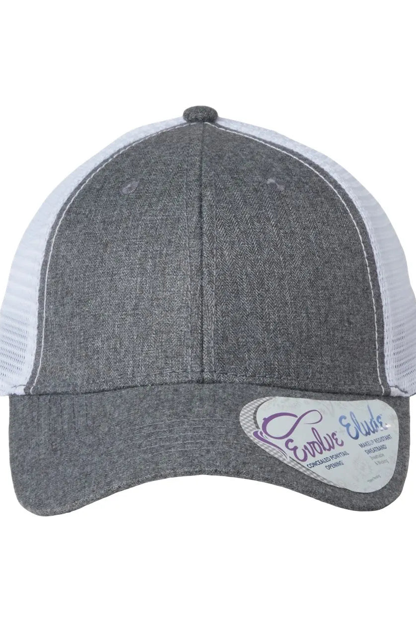 Shop 256 Lacrosse Graphic Women's Trucker Hat with Evolve™ Concealed Ponytail Opening-256 Block at Ruby Joy Boutique, a Women's Clothing Store in Pickerington, Ohio