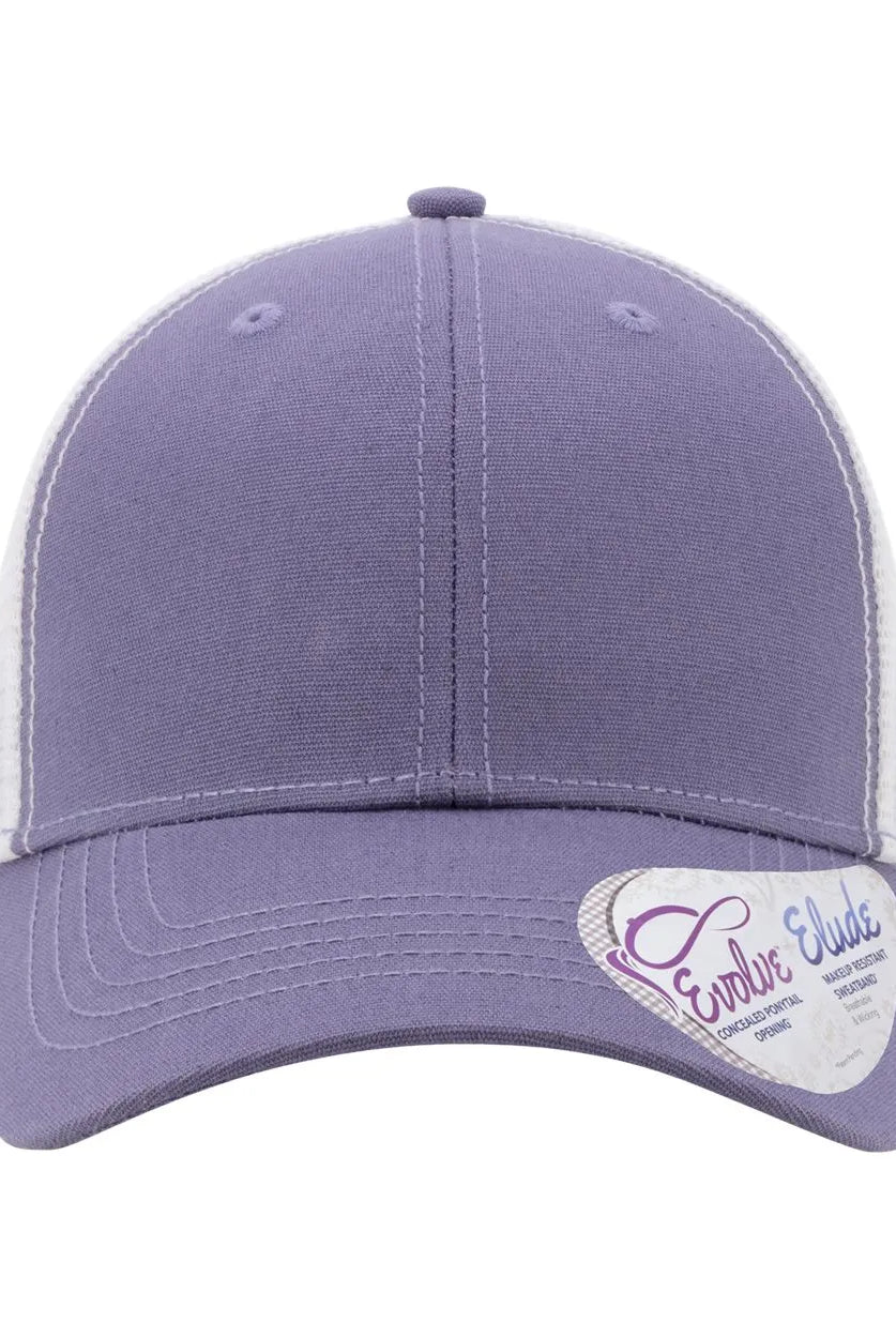 Shop 256 Lacrosse Graphic Women's Trucker Hat with Evolve™ Concealed Ponytail Opening-256 Block at Ruby Joy Boutique, a Women's Clothing Store in Pickerington, Ohio