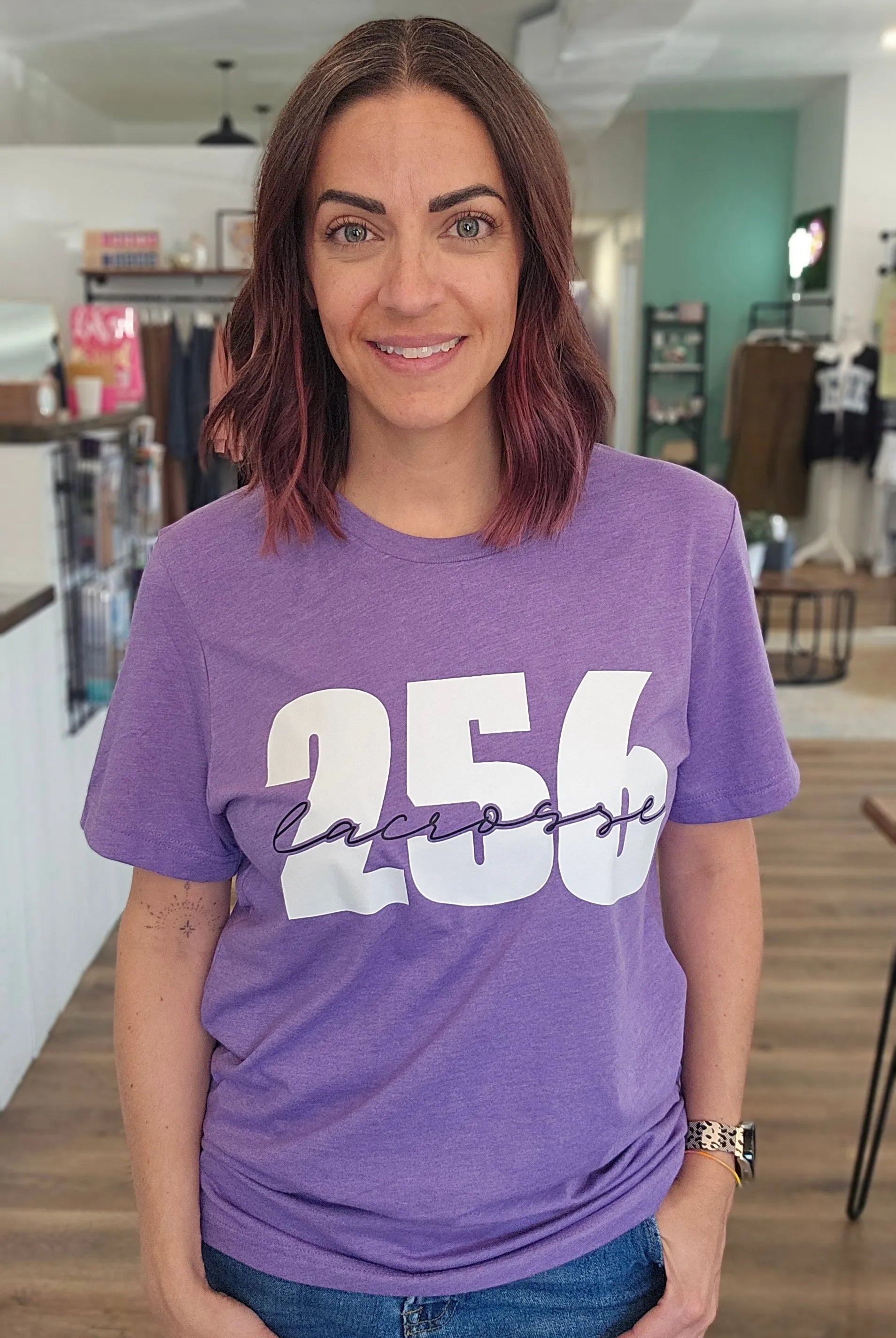 Shop 256 Lacrosse Script Graphic Tee- at Ruby Joy Boutique, a Women's Clothing Store in Pickerington, Ohio