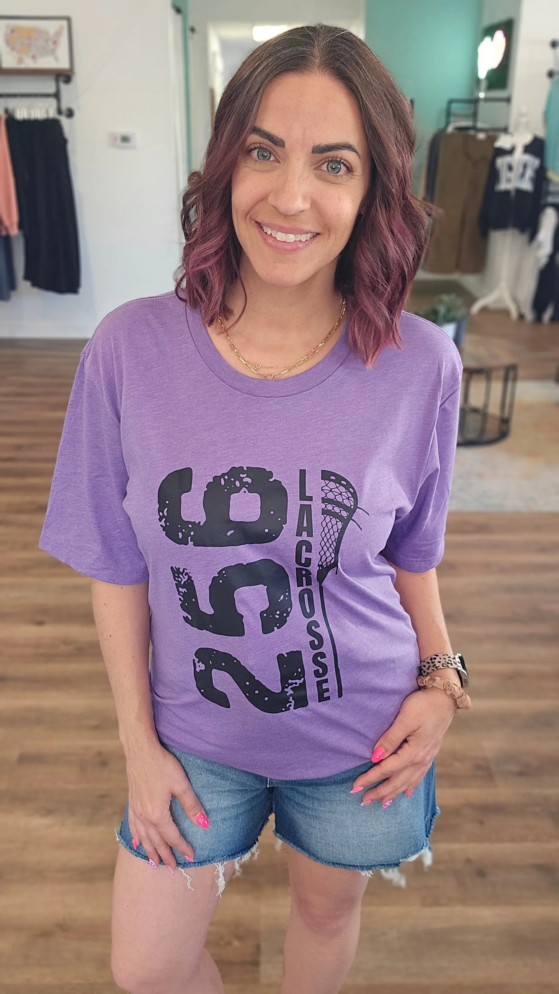 Shop 256 Vertical Lacrosse Stick Graphic Tee- at Ruby Joy Boutique, a Women's Clothing Store in Pickerington, Ohio