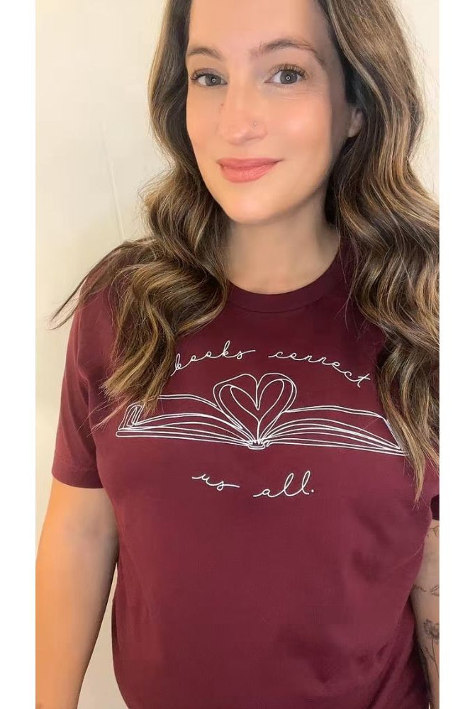 Shop Books Connect Us All Classic Tee | Kind Cotton- at Ruby Joy Boutique, a Women's Clothing Store in Pickerington, Ohio