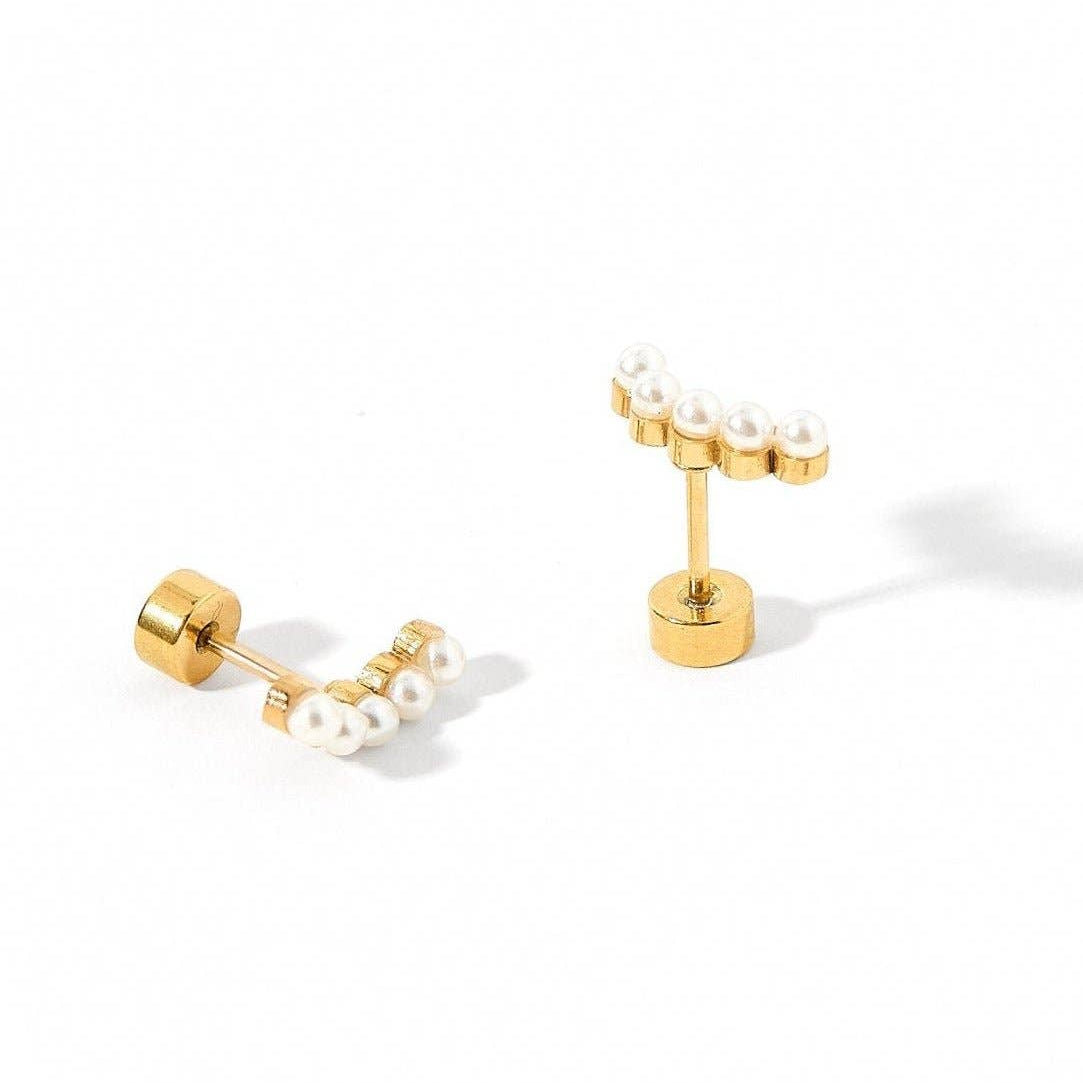 Shop Screwback Stud Earrings - Abigail Pearl Gold- at Ruby Joy Boutique, a Women's Clothing Store in Pickerington, Ohio