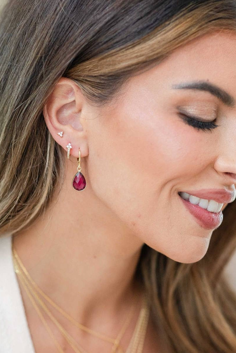 Shop Crystal Teardrop Huggie Earrings | 4 Colors- at Ruby Joy Boutique, a Women's Clothing Store in Pickerington, Ohio