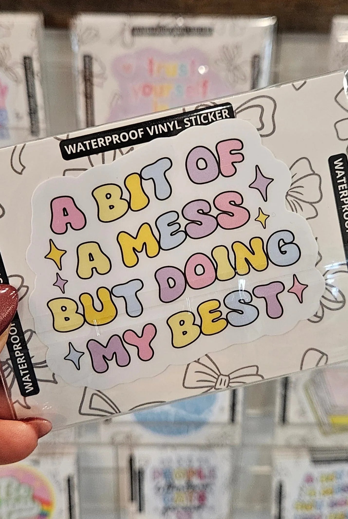 Shop A Bit of a Mess But Doing My Best | Waterproof Vinyl Sticker- at Ruby Joy Boutique, a Women's Clothing Store in Pickerington, Ohio