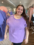 Shop Acid Wash Gauze Top - Lavender- at Ruby Joy Boutique, a Women's Clothing Store in Pickerington, Ohio