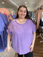 Shop Acid Wash Gauze Top - Lavender- at Ruby Joy Boutique, a Women's Clothing Store in Pickerington, Ohio