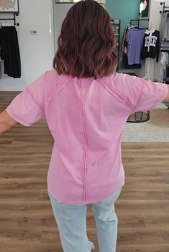 Shop Acid Wash Raw-Edge Tee - Vivid Mauve- at Ruby Joy Boutique, a Women's Clothing Store in Pickerington, Ohio