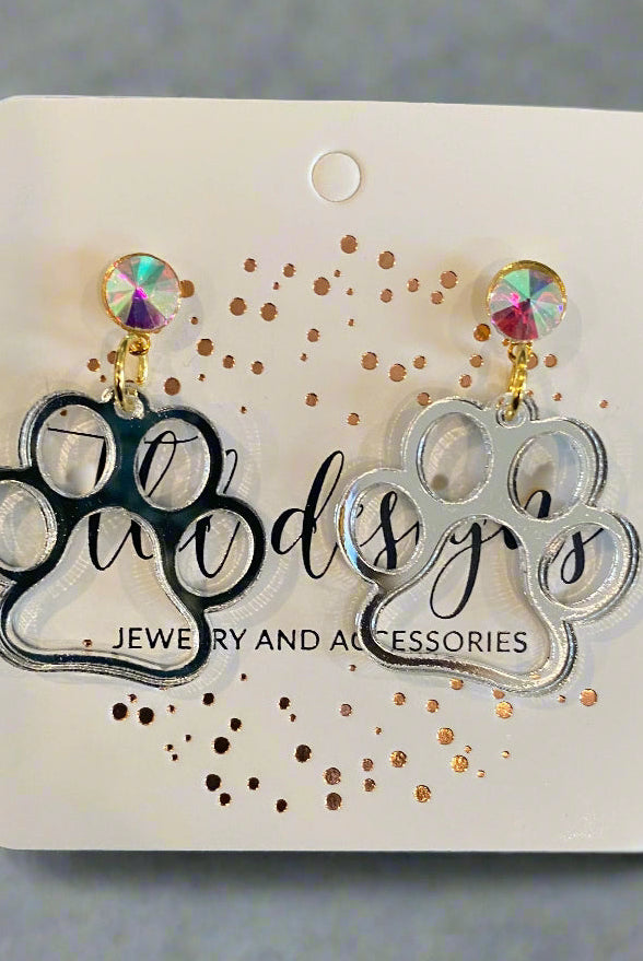 Shop Acrylic Paw Earrings-Silver at Ruby Joy Boutique, a Women's Clothing Store in Pickerington, Ohio