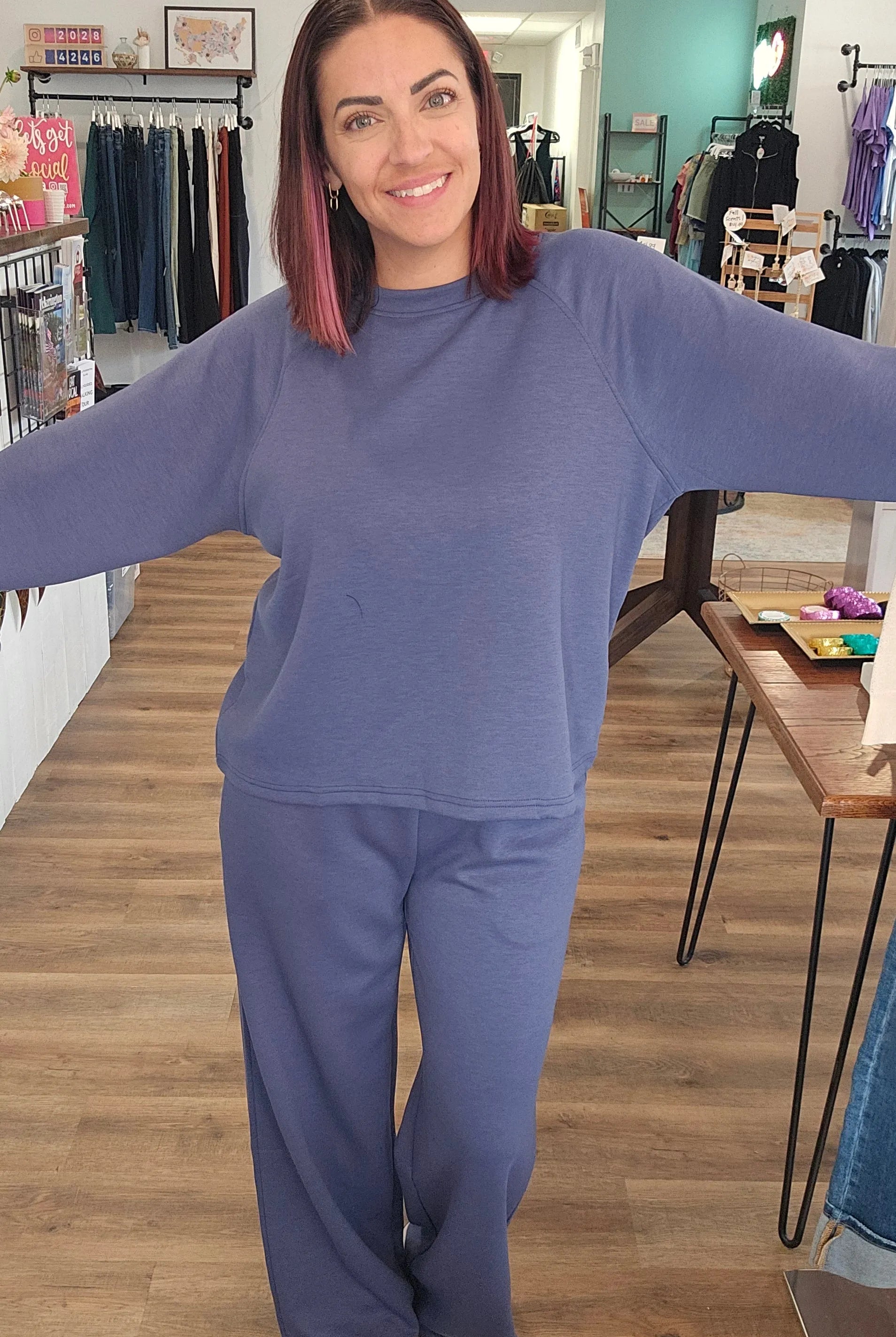 Shop All Day 2 Piece Scuba Set - Blue Indigo- at Ruby Joy Boutique, a Women's Clothing Store in Pickerington, Ohio