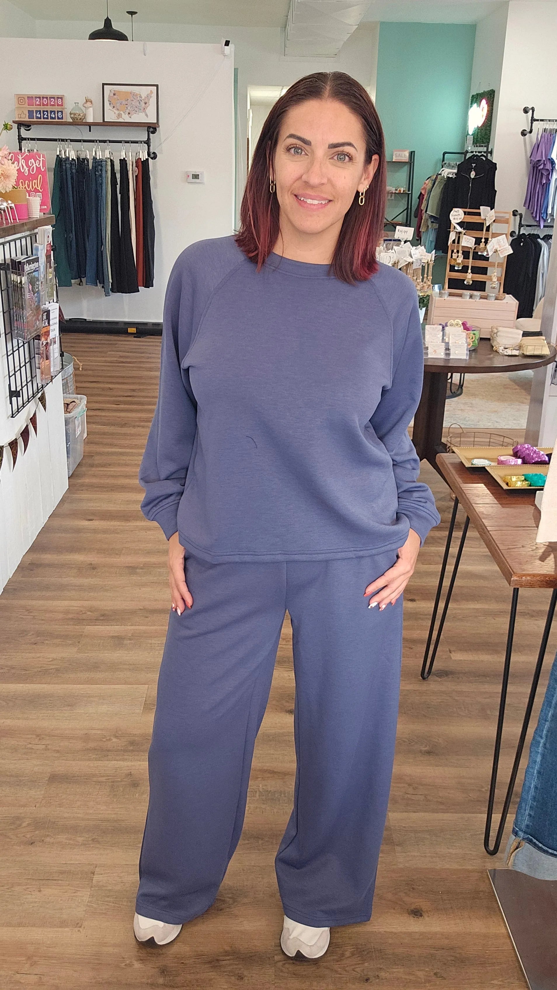 Shop All Day 2 Piece Scuba Set - Blue Indigo- at Ruby Joy Boutique, a Women's Clothing Store in Pickerington, Ohio