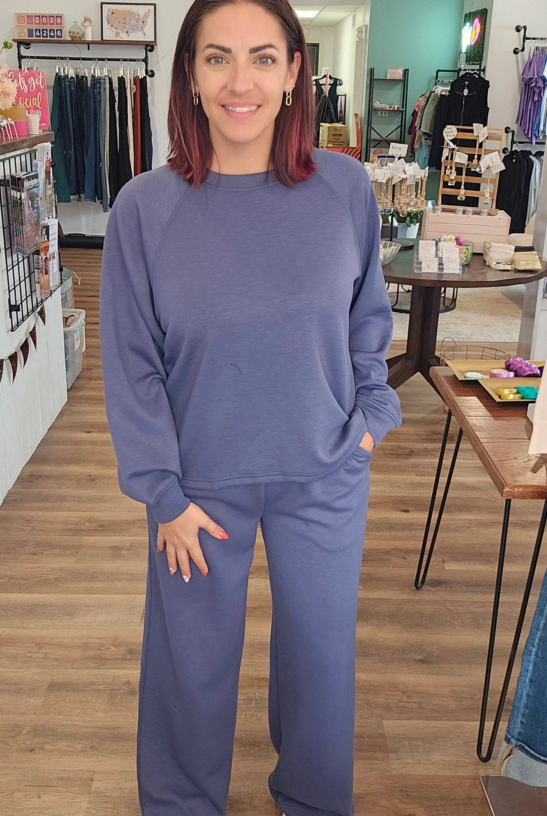 Shop All Day 2 Piece Scuba Set - Blue Indigo- at Ruby Joy Boutique, a Women's Clothing Store in Pickerington, Ohio