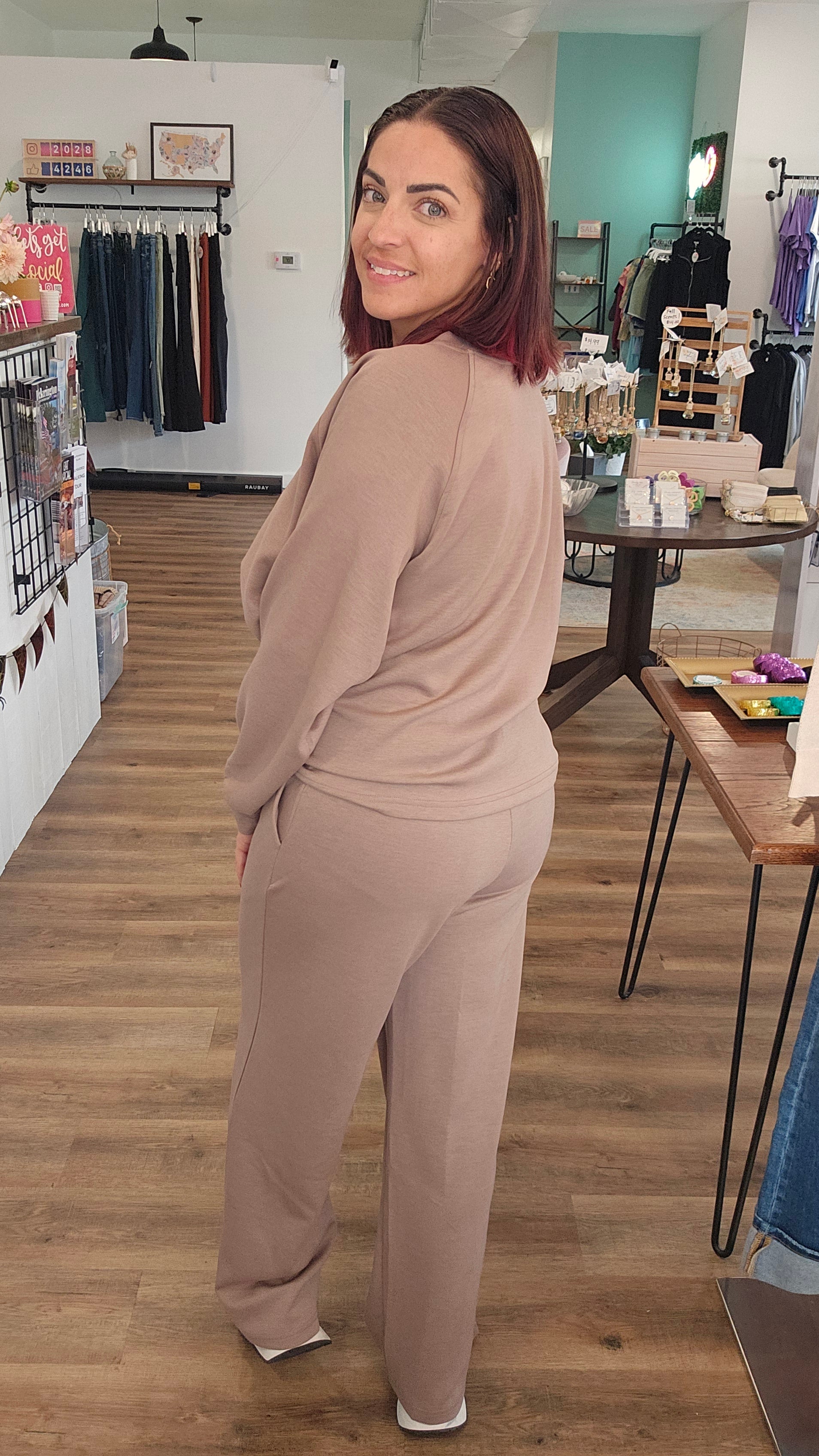 Shop All Day 2 Piece Scuba Set - Cocoa- at Ruby Joy Boutique, a Women's Clothing Store in Pickerington, Ohio