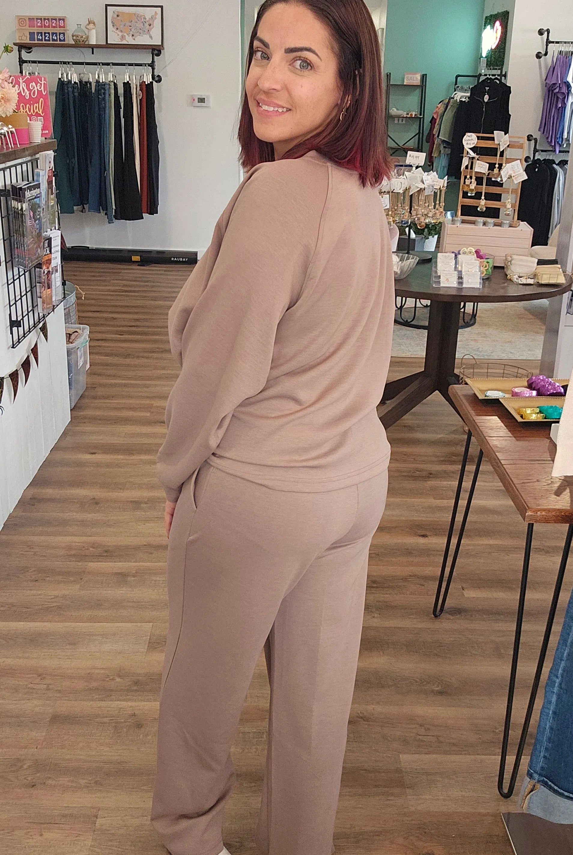 Shop All Day 2 Piece Scuba Set - Cocoa- at Ruby Joy Boutique, a Women's Clothing Store in Pickerington, Ohio