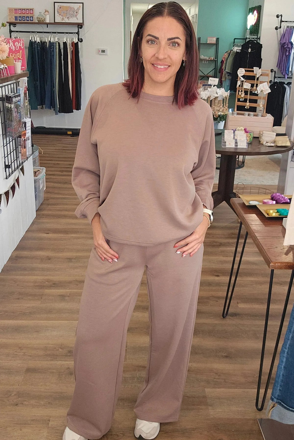 Shop All Day 2 Piece Scuba Set - Cocoa- at Ruby Joy Boutique, a Women's Clothing Store in Pickerington, Ohio