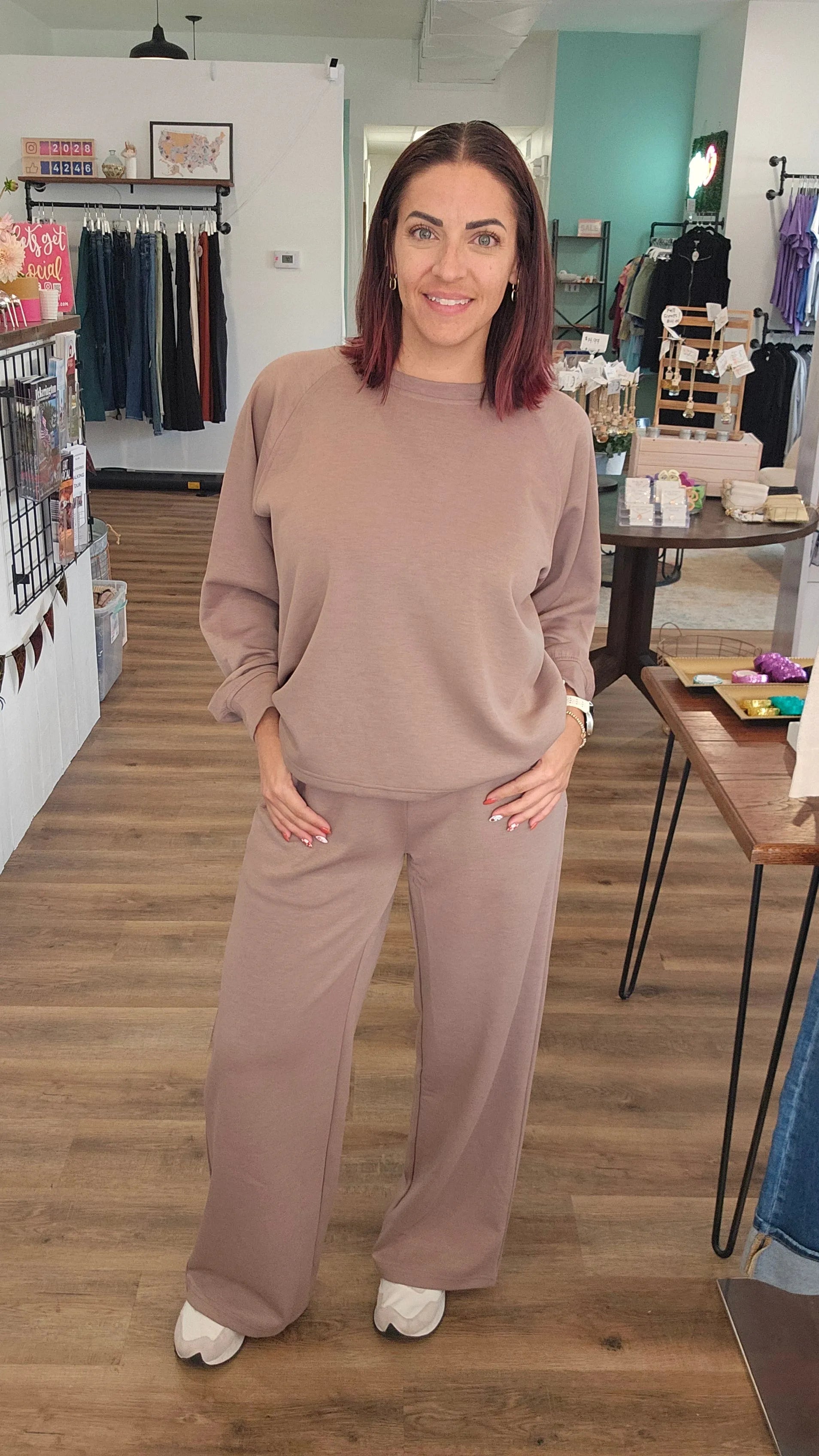 Shop All Day 2 Piece Scuba Set - Cocoa- at Ruby Joy Boutique, a Women's Clothing Store in Pickerington, Ohio