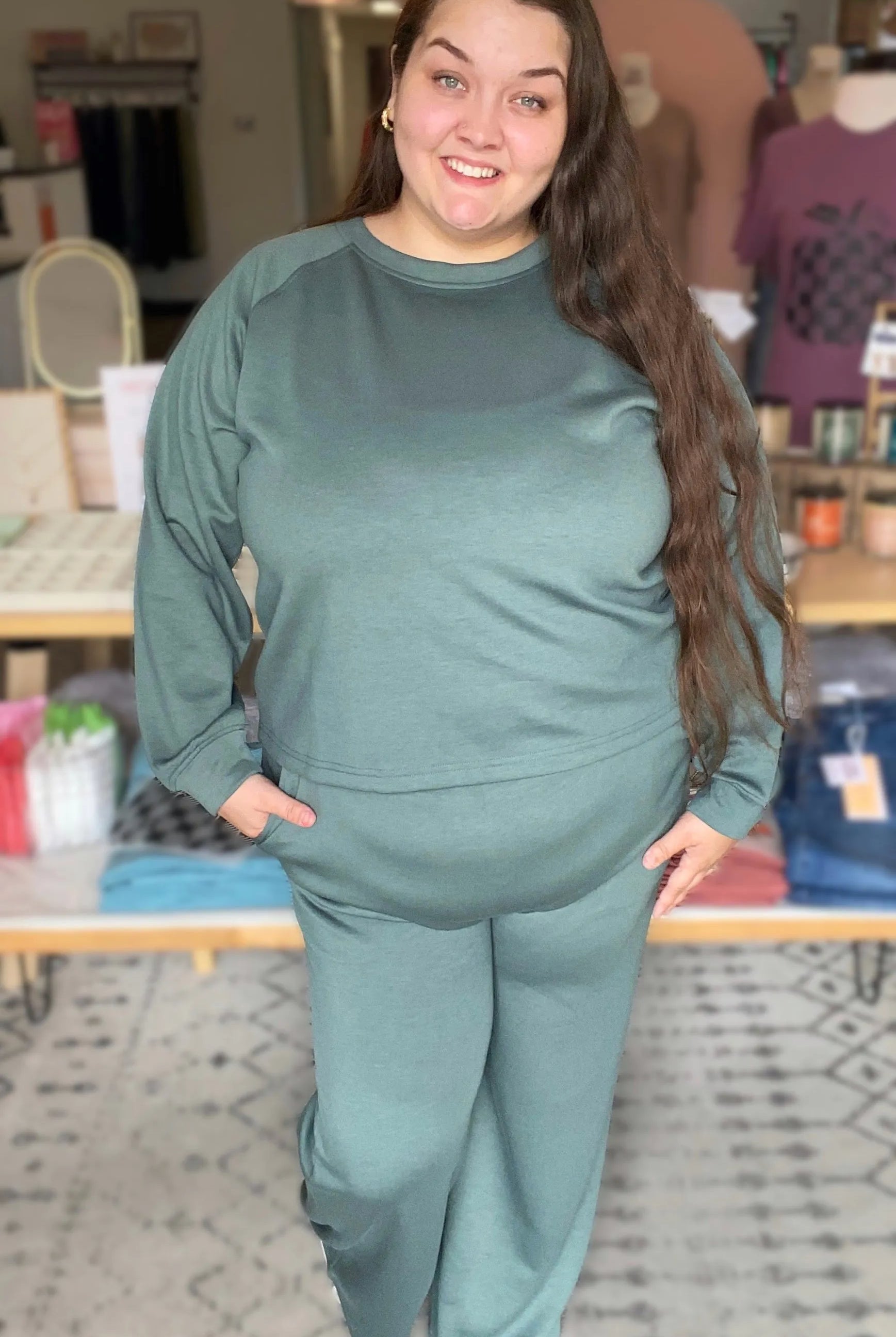 Shop All Day 2 Piece Scuba Set - Forest Green-XL at Ruby Joy Boutique, a Women's Clothing Store in Pickerington, Ohio