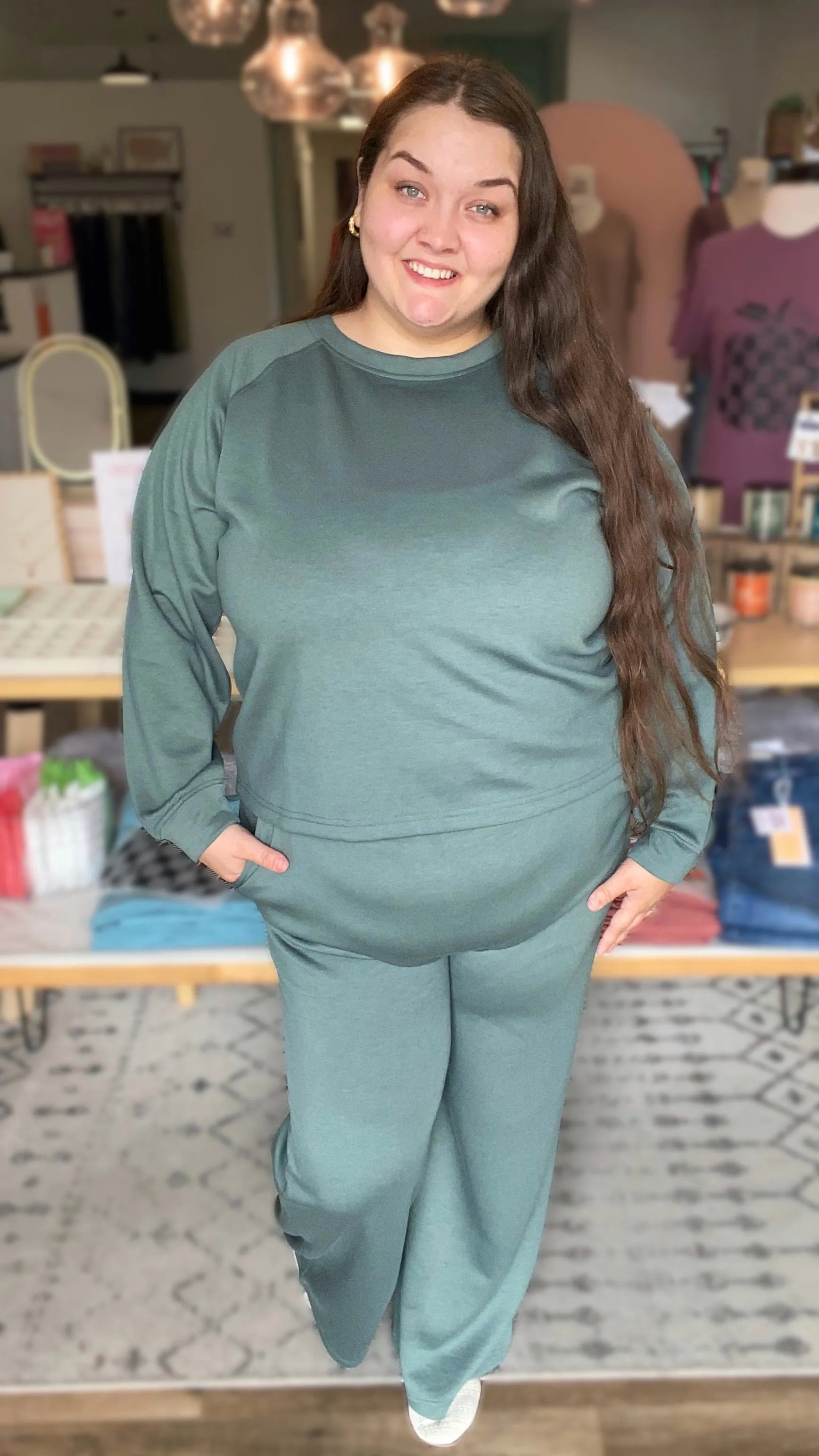 Shop All Day 2 Piece Scuba Set - Forest Green-XL at Ruby Joy Boutique, a Women's Clothing Store in Pickerington, Ohio