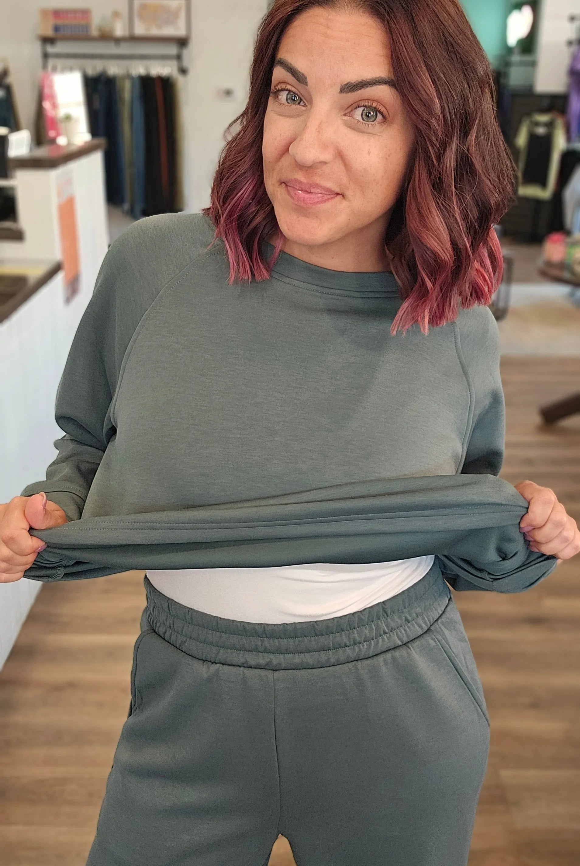 Shop All Day 2 Piece Scuba Set - Forest Green- at Ruby Joy Boutique, a Women's Clothing Store in Pickerington, Ohio