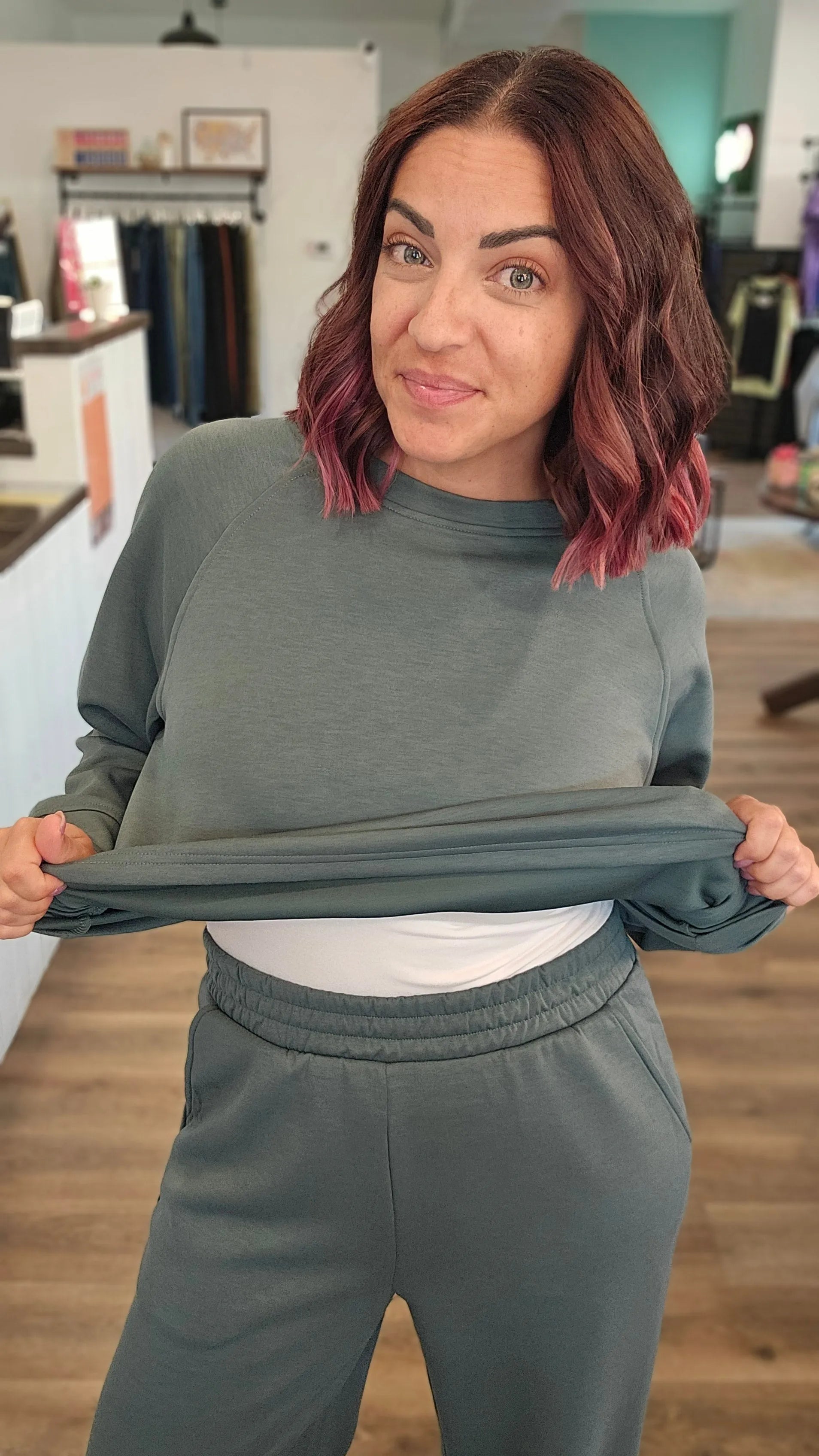 Shop All Day 2 Piece Scuba Set - Forest Green- at Ruby Joy Boutique, a Women's Clothing Store in Pickerington, Ohio