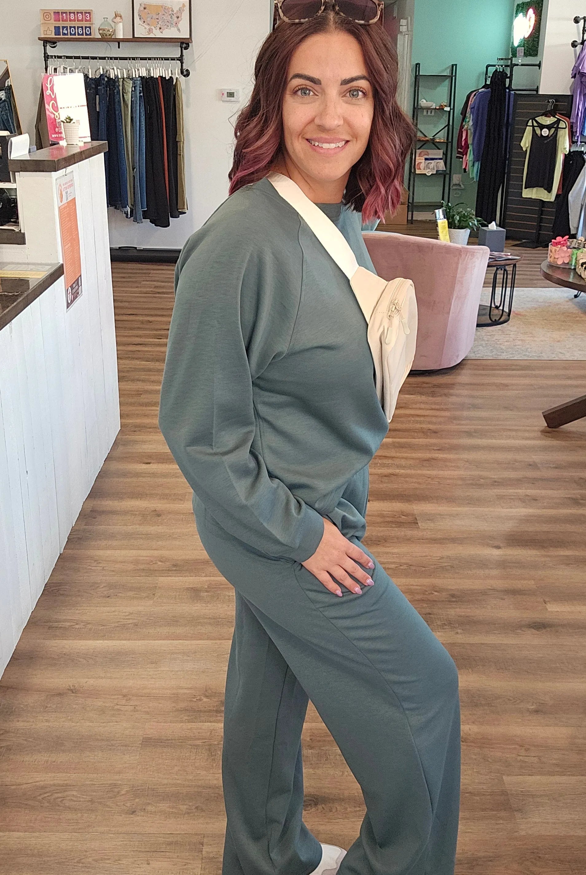 Shop All Day 2 Piece Scuba Set - Forest Green- at Ruby Joy Boutique, a Women's Clothing Store in Pickerington, Ohio