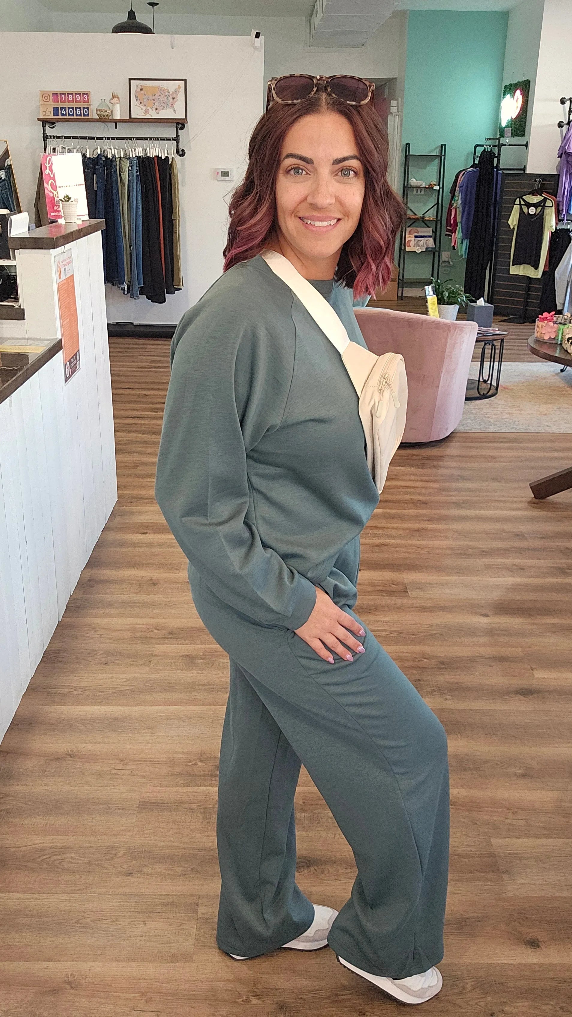 Shop All Day 2 Piece Scuba Set - Forest Green- at Ruby Joy Boutique, a Women's Clothing Store in Pickerington, Ohio