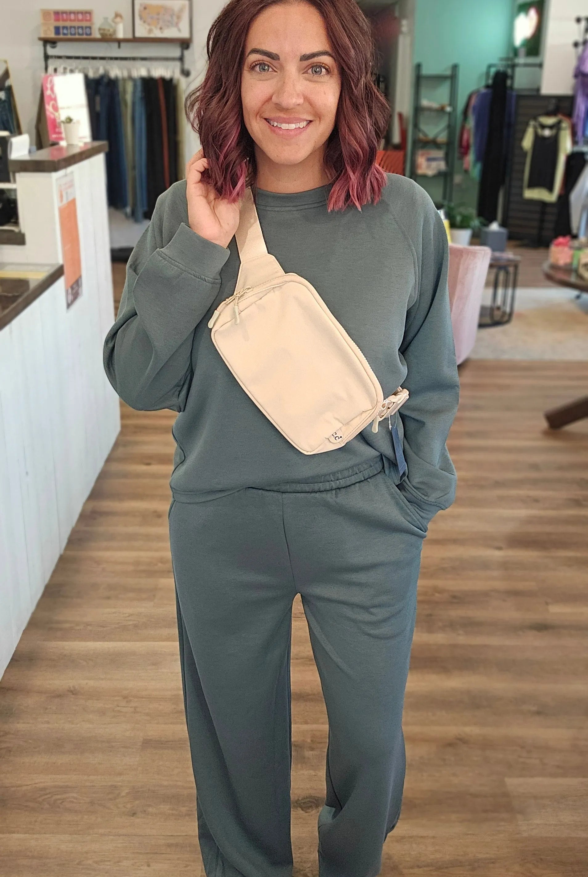 Shop All Day 2 Piece Scuba Set - Forest Green- at Ruby Joy Boutique, a Women's Clothing Store in Pickerington, Ohio