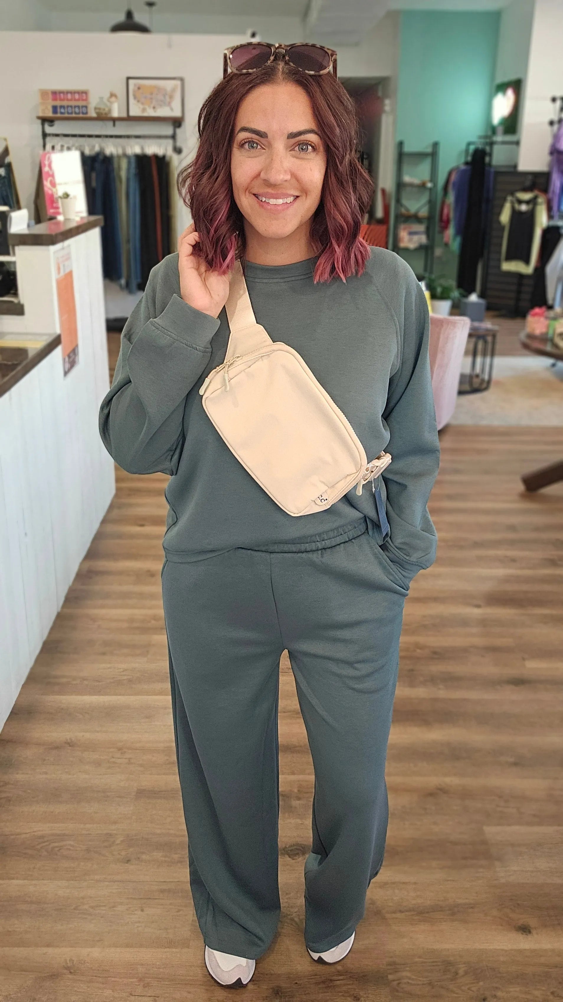 Shop All Day 2 Piece Scuba Set - Forest Green- at Ruby Joy Boutique, a Women's Clothing Store in Pickerington, Ohio