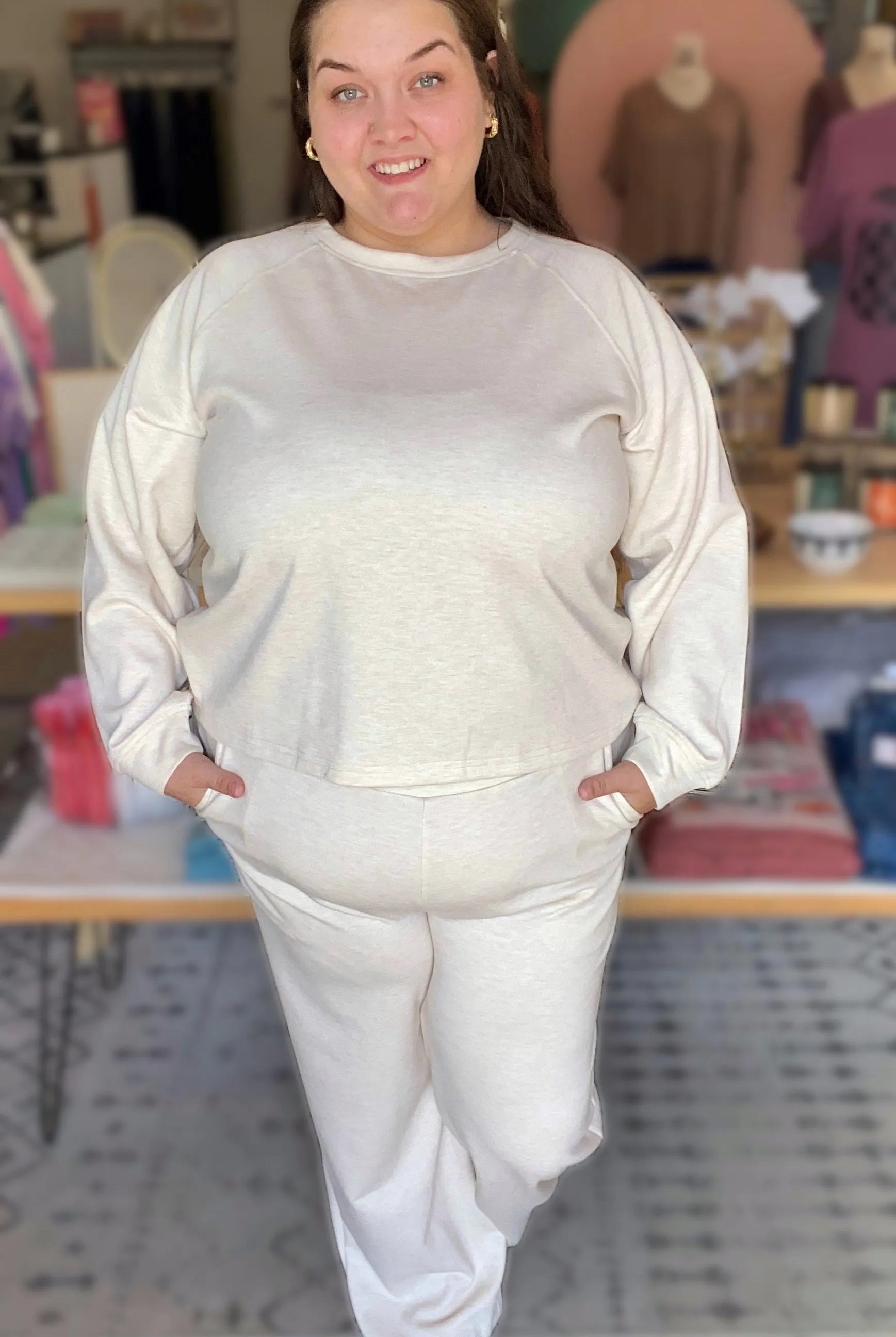 Shop All Day 2 Piece Scuba Set - Heather Beige- at Ruby Joy Boutique, a Women's Clothing Store in Pickerington, Ohio