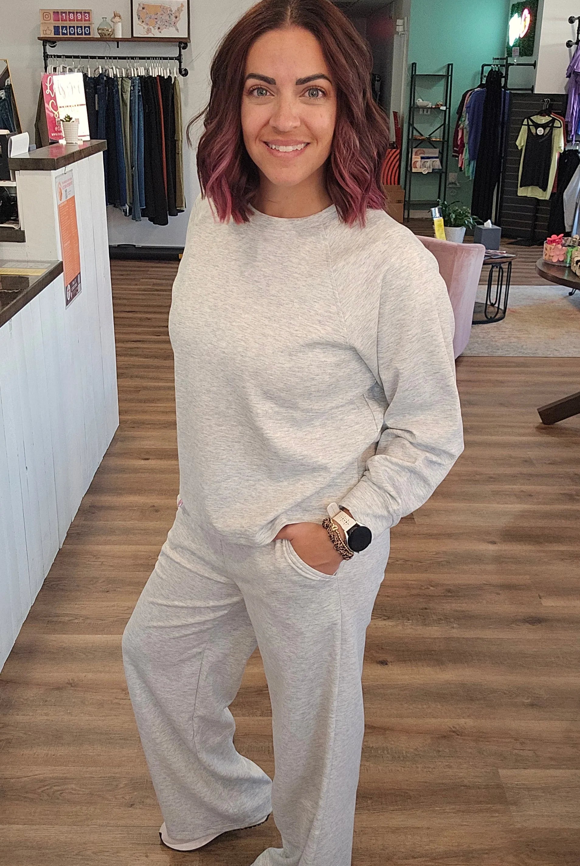 Shop All Day 2 Piece Scuba Set - Heather Gray- at Ruby Joy Boutique, a Women's Clothing Store in Pickerington, Ohio