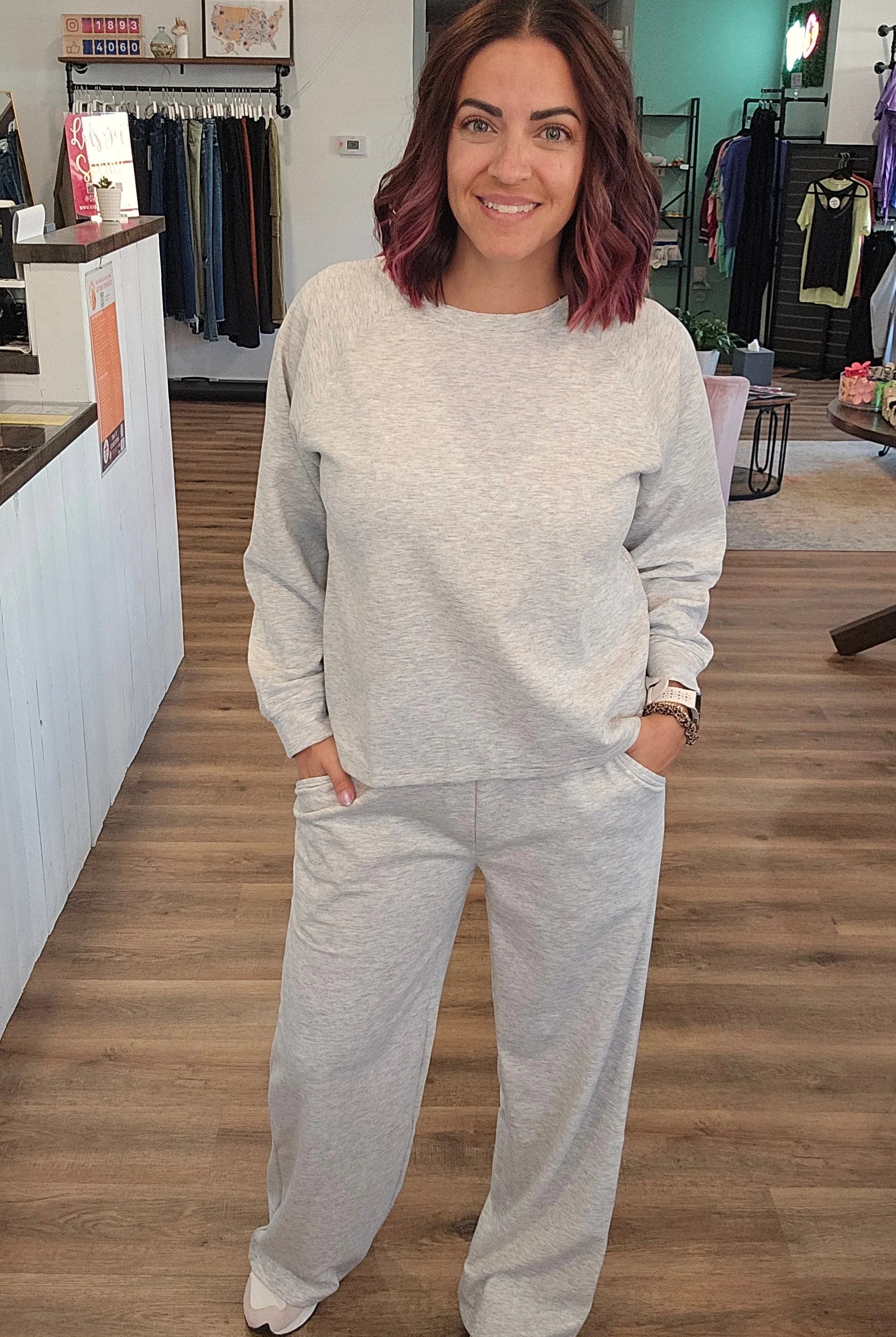 Shop All Day 2 Piece Scuba Set - Heather Gray- at Ruby Joy Boutique, a Women's Clothing Store in Pickerington, Ohio