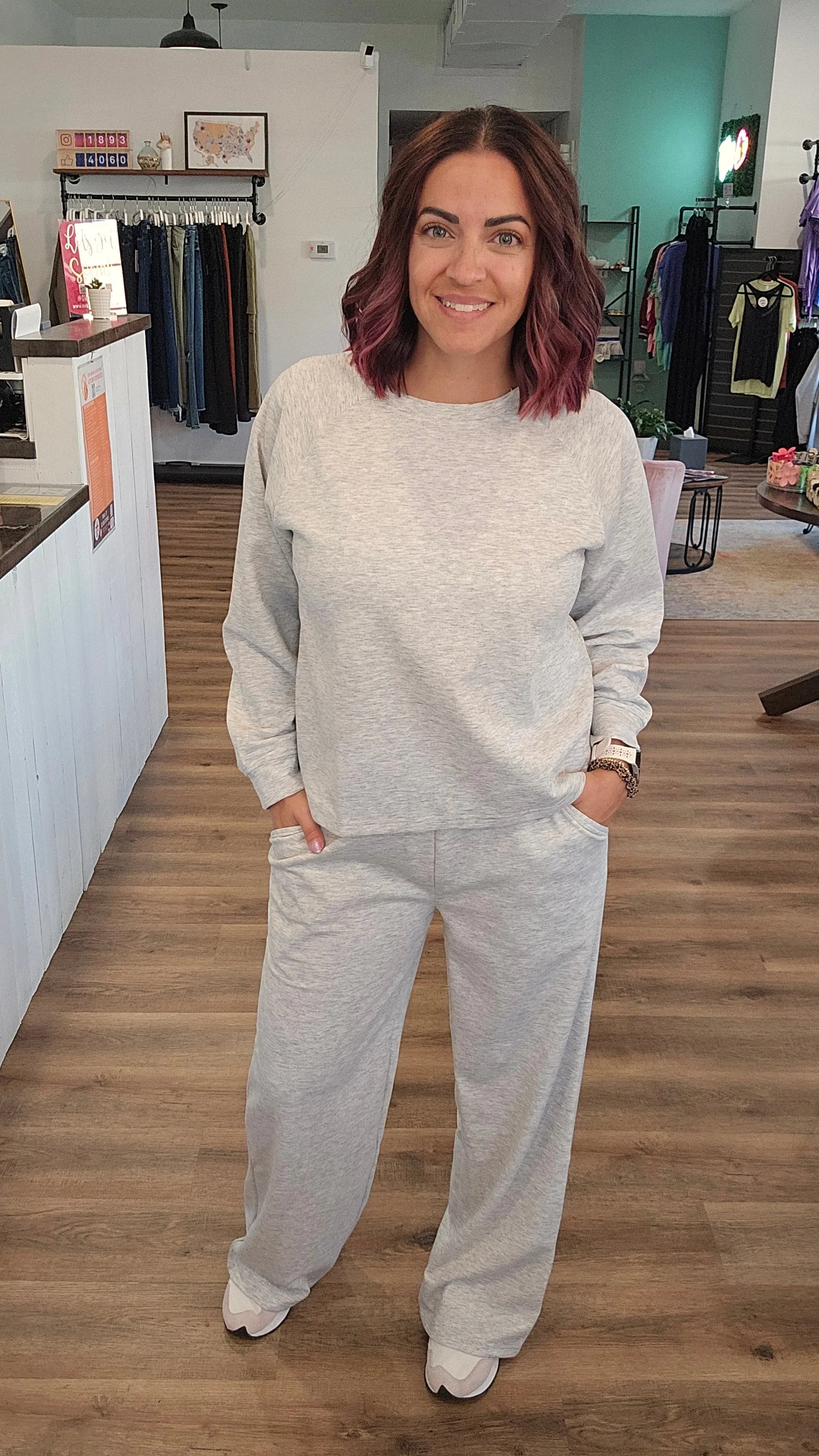 Shop All Day 2 Piece Scuba Set - Heather Gray- at Ruby Joy Boutique, a Women's Clothing Store in Pickerington, Ohio