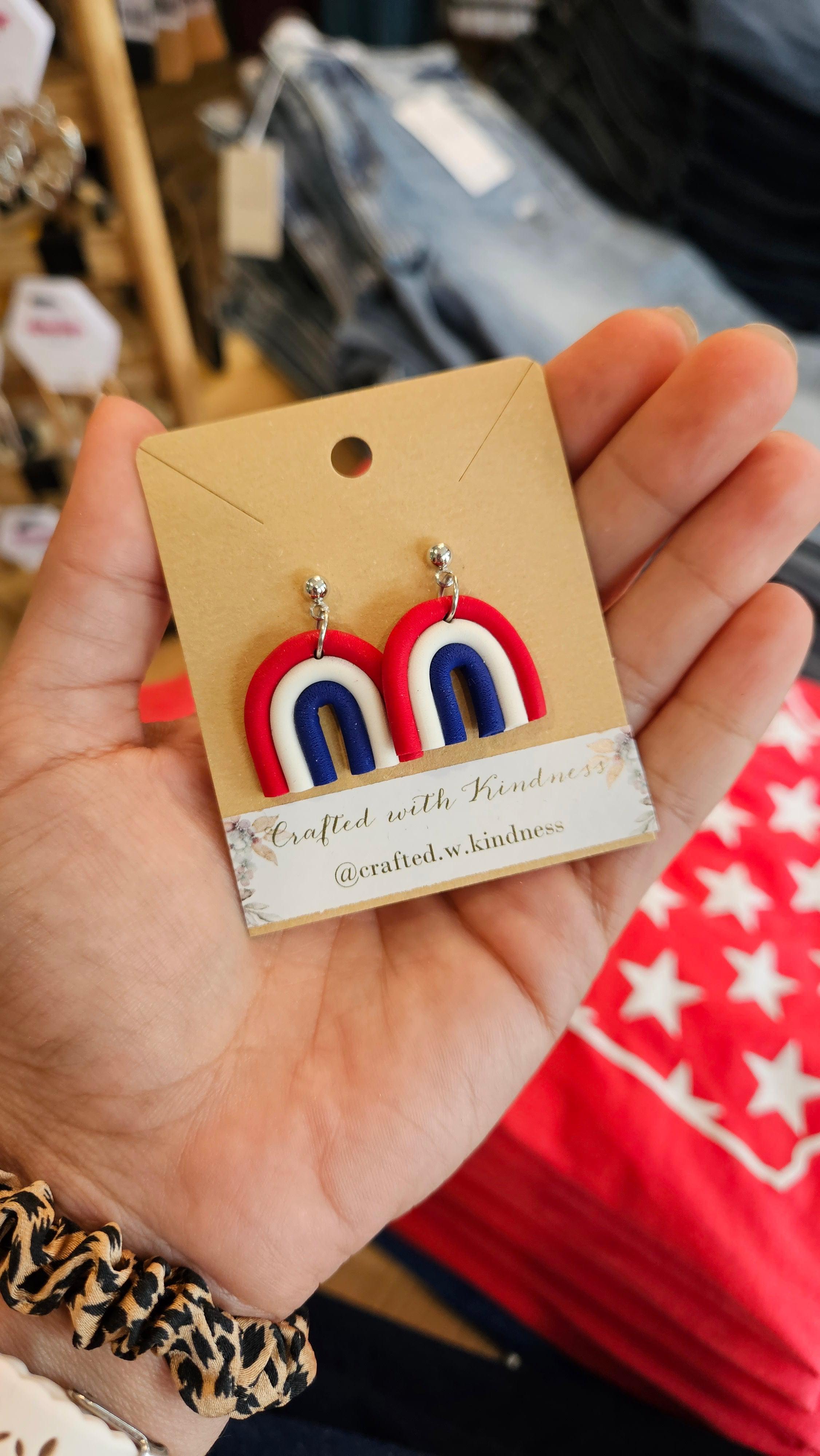 Shop Americana Rainbow Arch Earrings-Earrings at Ruby Joy Boutique, a Women's Clothing Store in Pickerington, Ohio