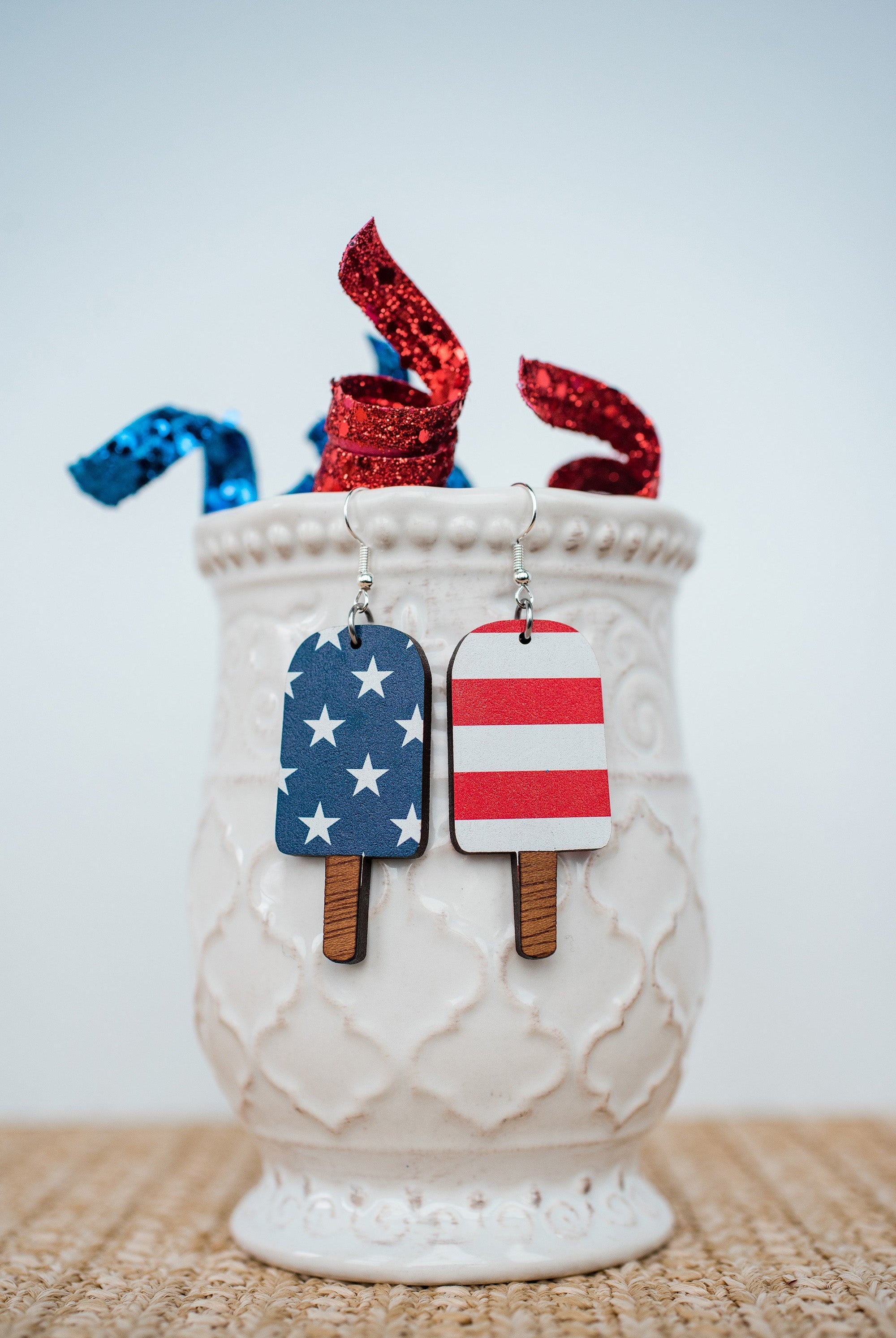 Shop Americana Stars & Stripes Flag Popsicle Dangles-Earrings at Ruby Joy Boutique, a Women's Clothing Store in Pickerington, Ohio