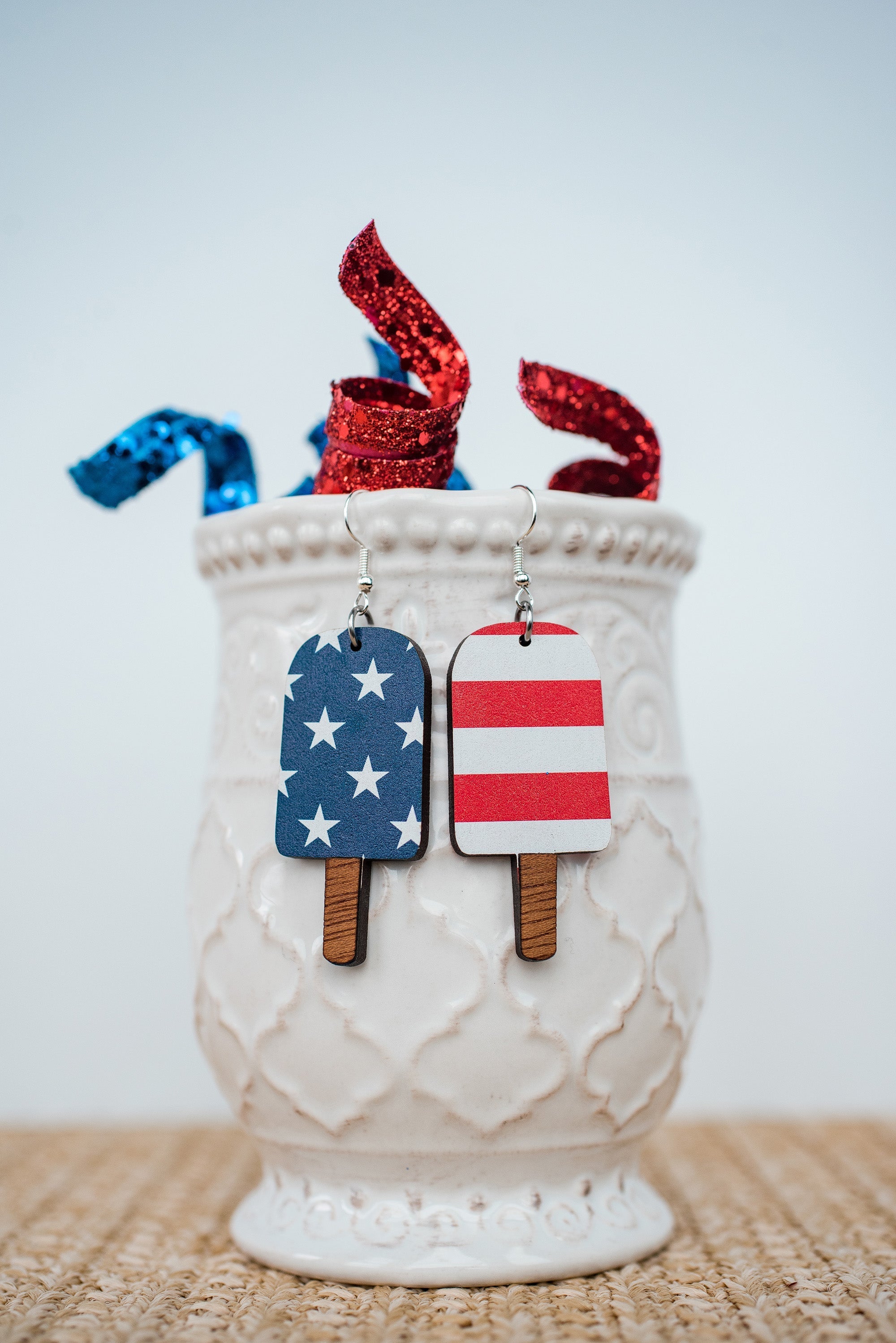 Shop Americana Stars & Stripes Flag Popsicle Dangles-Earrings at Ruby Joy Boutique, a Women's Clothing Store in Pickerington, Ohio