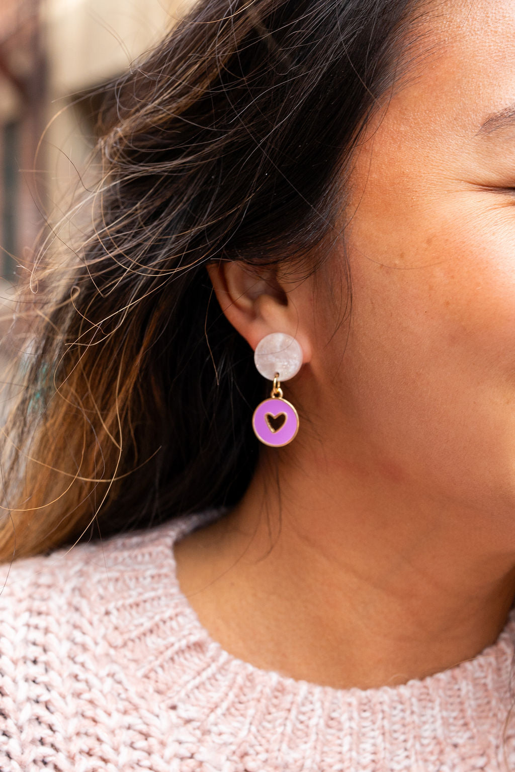 Shop Amora Heart Earrings - Purple- at Ruby Joy Boutique, a Women's Clothing Store in Pickerington, Ohio