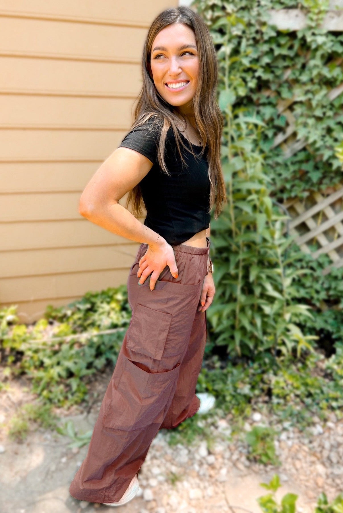 Shop Archer Asymmetrical Pocket Wide Leg Cargos- at Ruby Joy Boutique, a Women's Clothing Store in Pickerington, Ohio