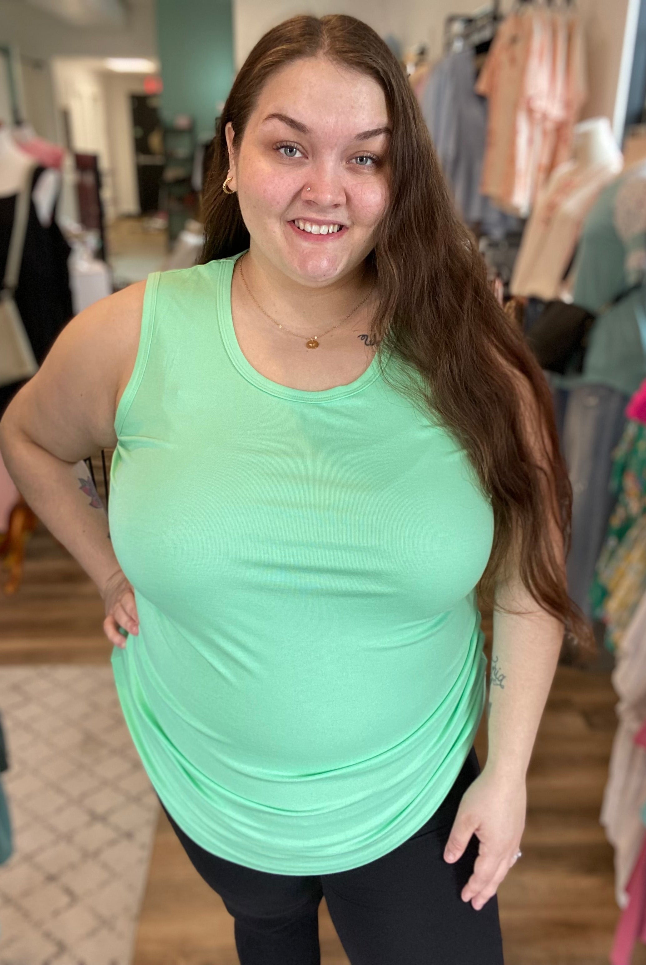 Shop Ava Classic Sleeveless Tank - Lime-Tank Top at Ruby Joy Boutique, a Women's Clothing Store in Pickerington, Ohio