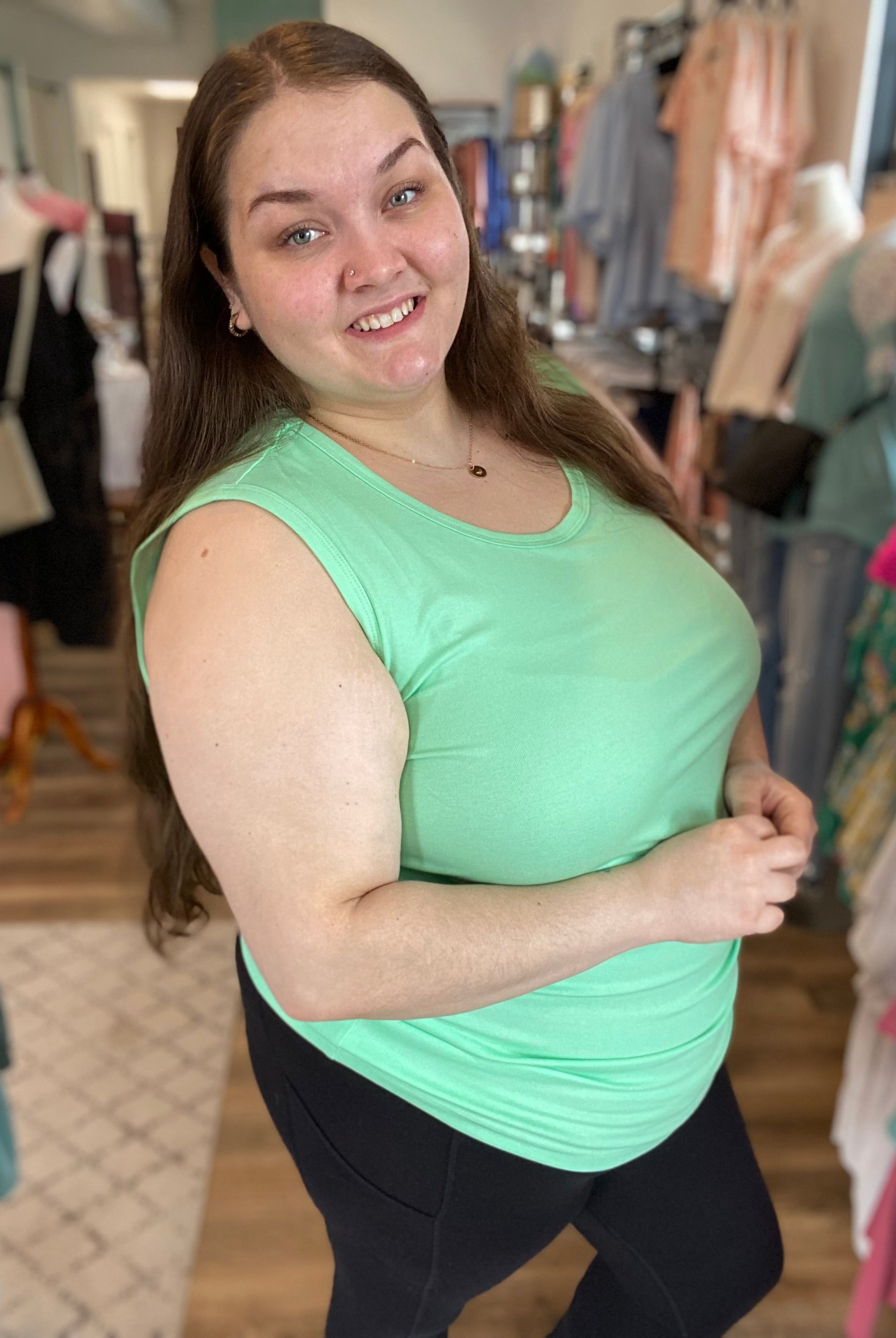 Shop Ava Classic Sleeveless Tank - Lime-Tank Top at Ruby Joy Boutique, a Women's Clothing Store in Pickerington, Ohio