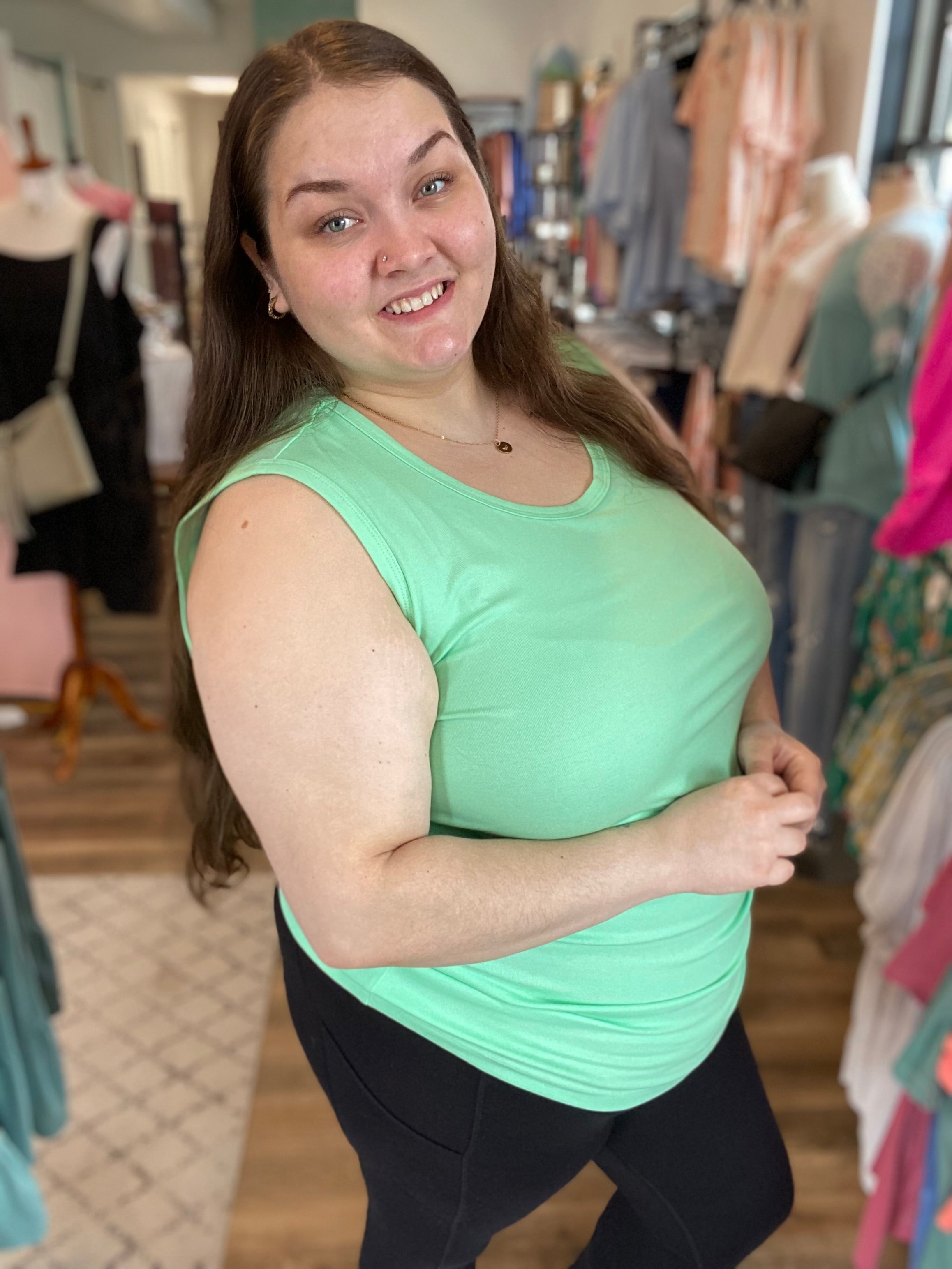 Shop Ava Classic Sleeveless Tank - Lime-Tank Top at Ruby Joy Boutique, a Women's Clothing Store in Pickerington, Ohio