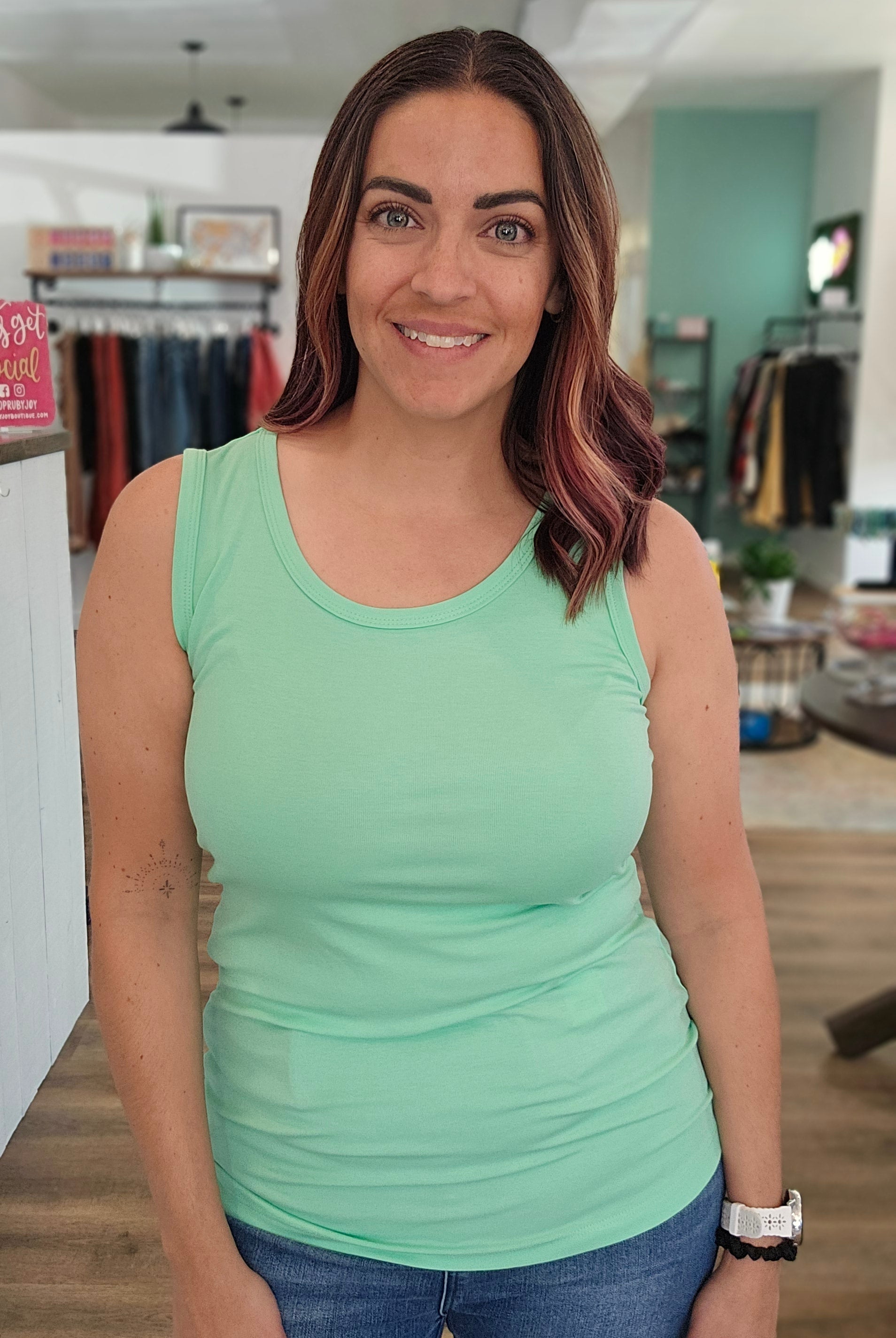 Shop Ava Classic Sleeveless Tank - Lime-Tank Top at Ruby Joy Boutique, a Women's Clothing Store in Pickerington, Ohio
