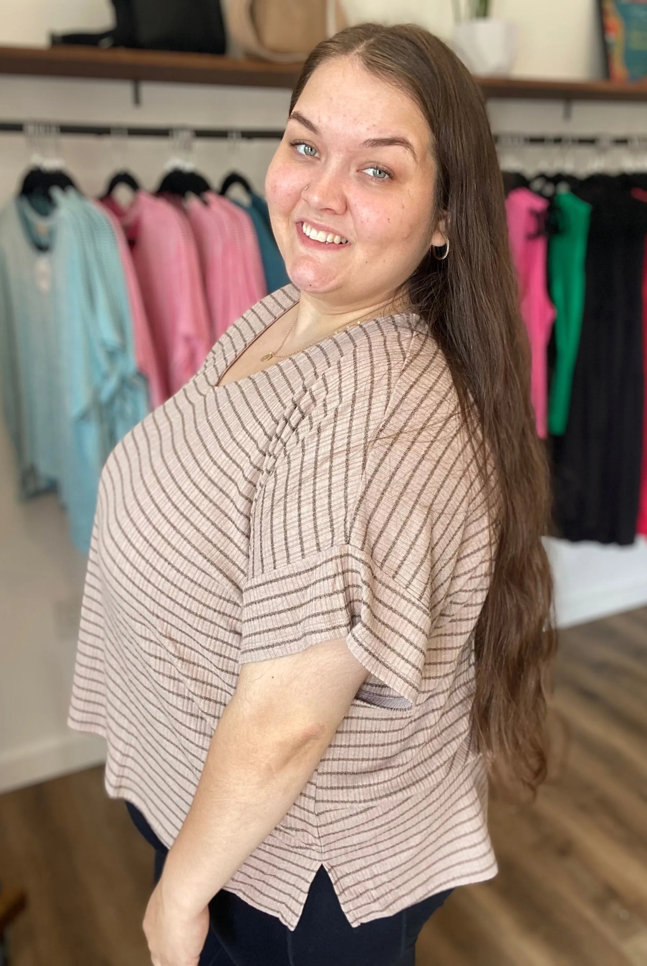 Shop Averi Striped Dolman Top- at Ruby Joy Boutique, a Women's Clothing Store in Pickerington, Ohio