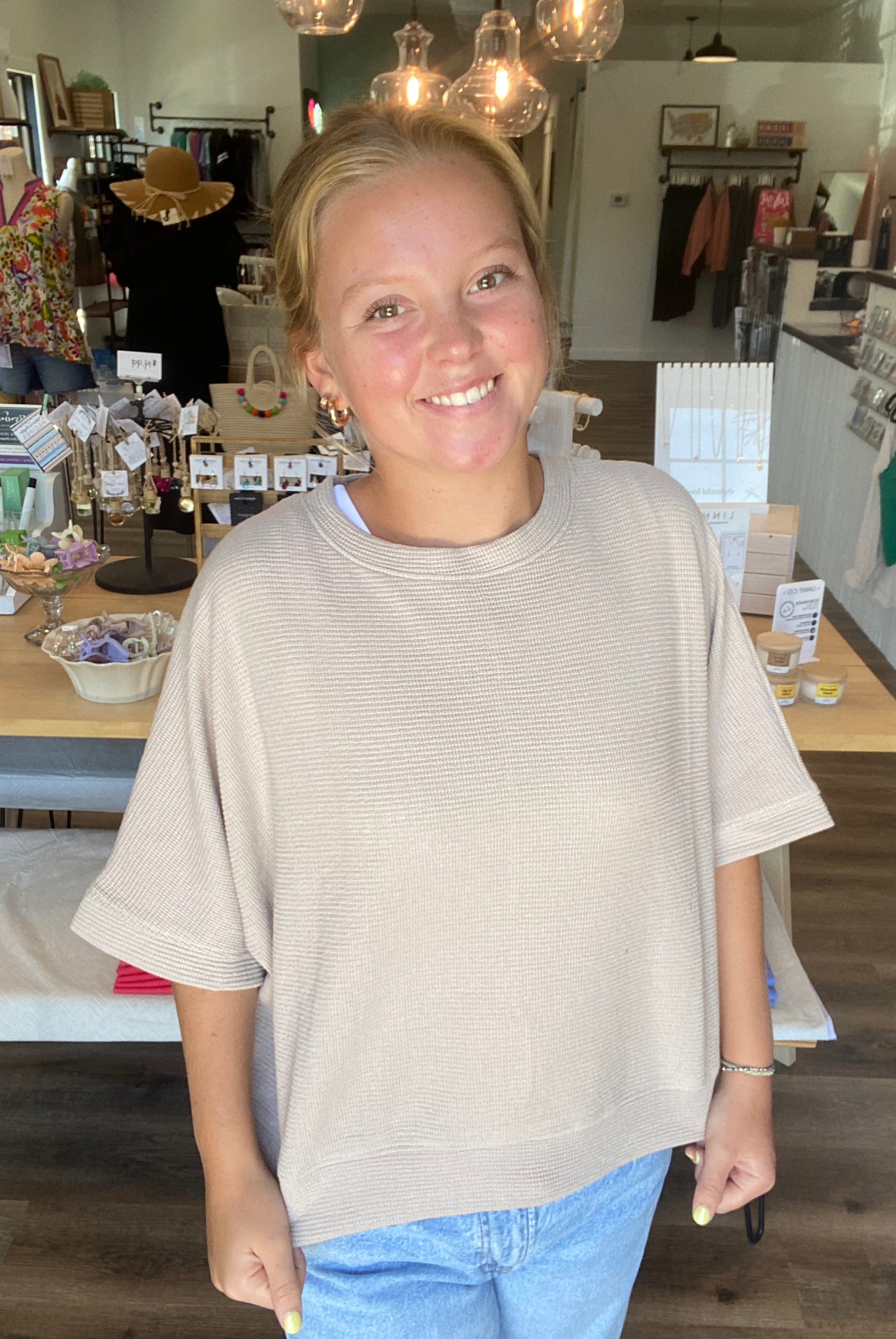 Shop Baby Waffle Knit Boxy Top - Light Cocoa- at Ruby Joy Boutique, a Women's Clothing Store in Pickerington, Ohio