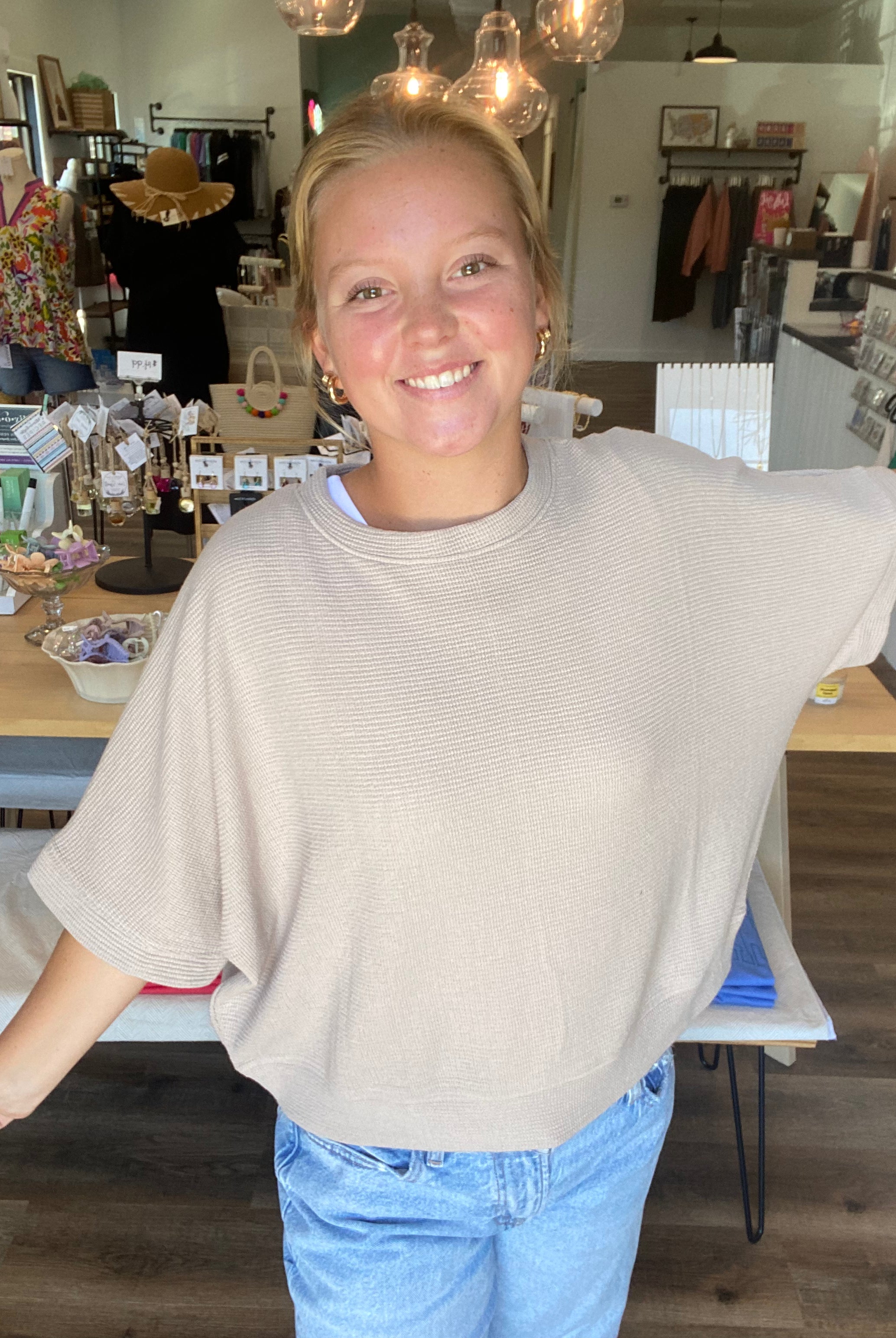 Shop Baby Waffle Knit Boxy Top - Light Cocoa- at Ruby Joy Boutique, a Women's Clothing Store in Pickerington, Ohio