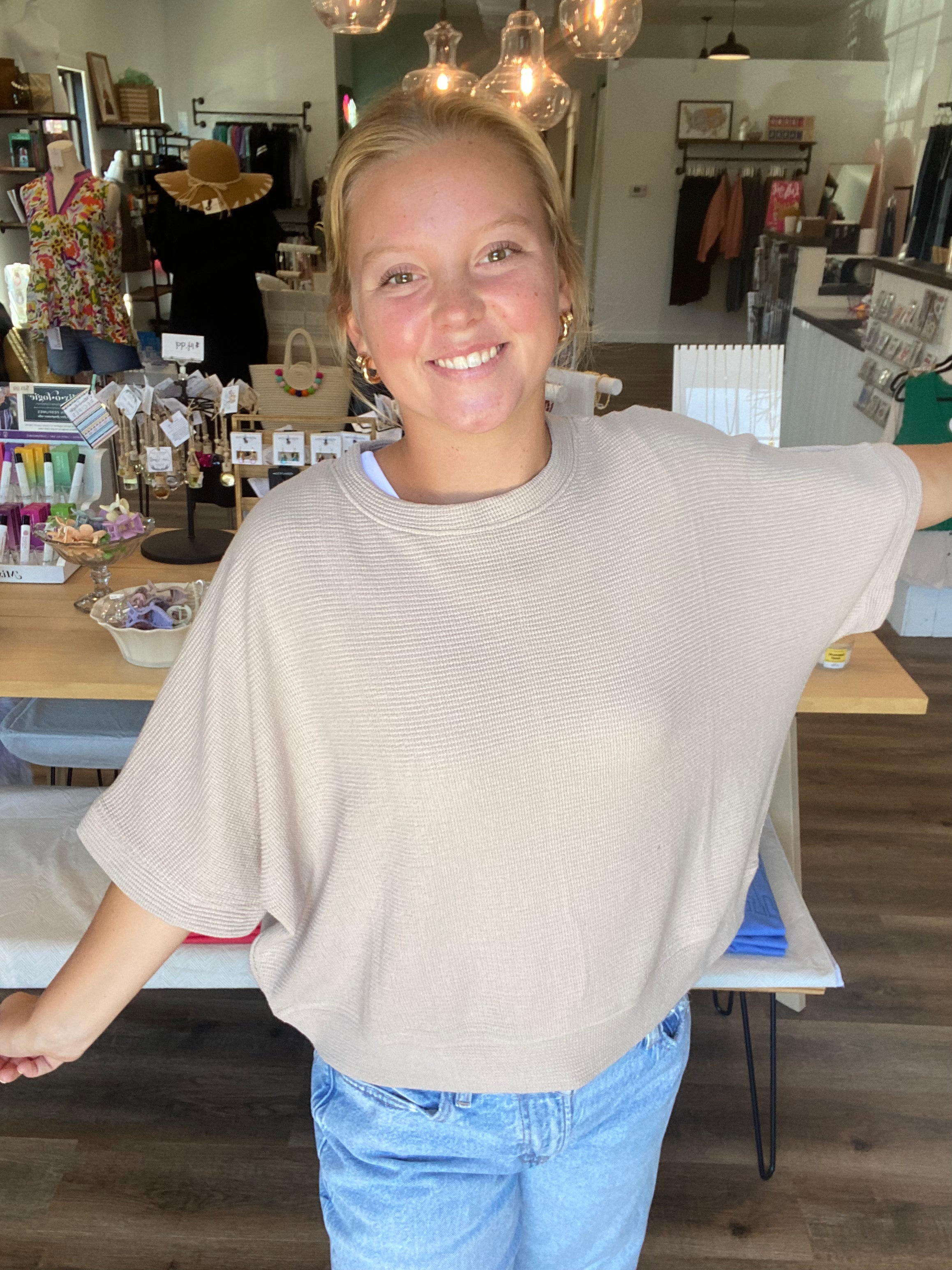 Shop Baby Waffle Knit Boxy Top - Light Cocoa- at Ruby Joy Boutique, a Women's Clothing Store in Pickerington, Ohio