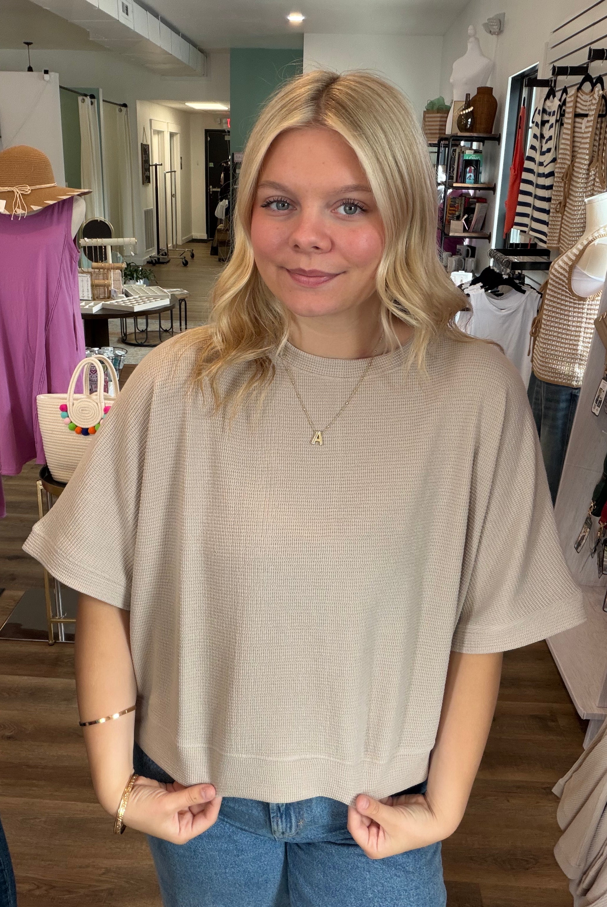 Shop Baby Waffle Knit Boxy Top - Light Cocoa- at Ruby Joy Boutique, a Women's Clothing Store in Pickerington, Ohio