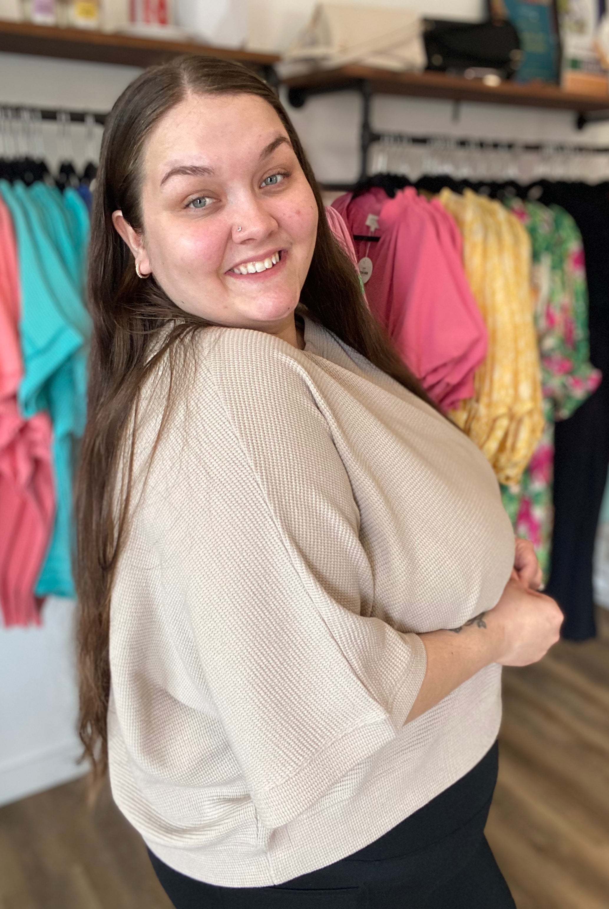 Shop Baby Waffle Knit Boxy Top - Light Cocoa- at Ruby Joy Boutique, a Women's Clothing Store in Pickerington, Ohio