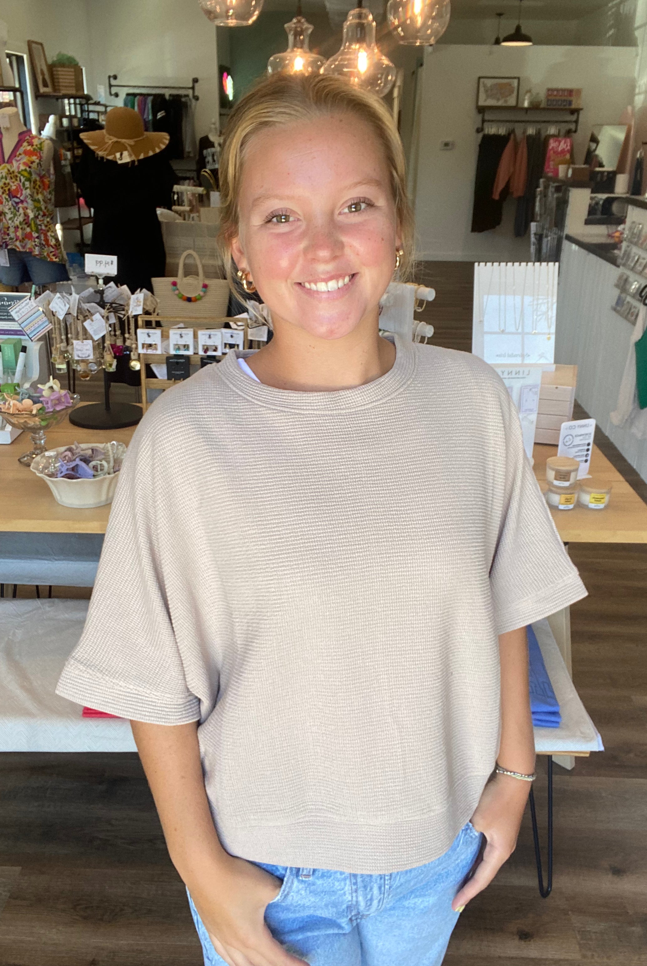 Shop Baby Waffle Knit Boxy Top - Light Cocoa- at Ruby Joy Boutique, a Women's Clothing Store in Pickerington, Ohio